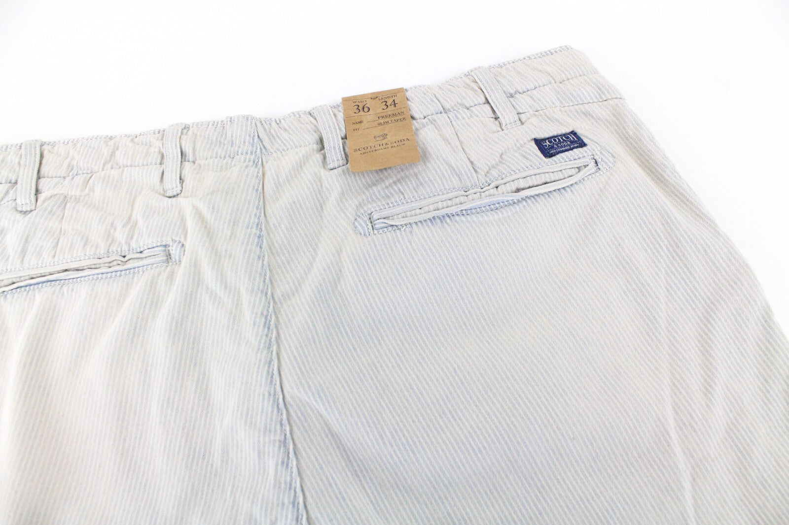 SCOTCH & SODA Freeman Mens W36/L34 Blue Cotton Slim  Striped Tapered Pants