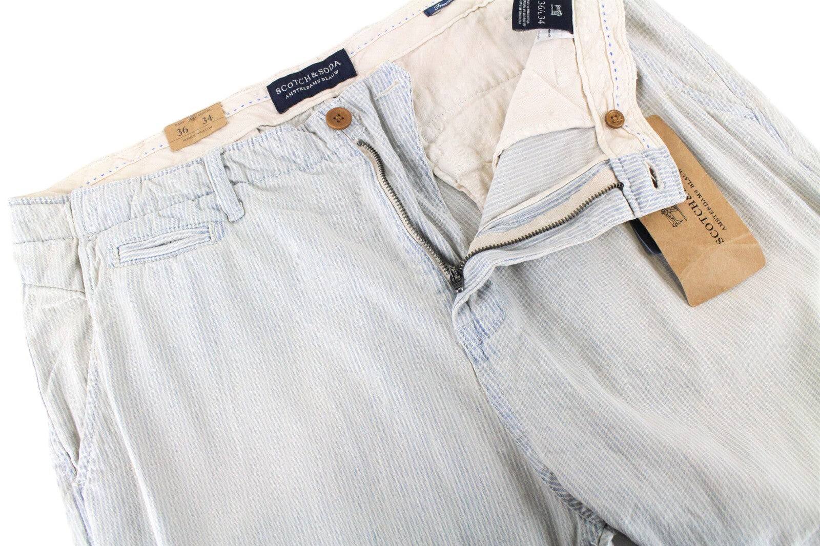 SCOTCH & SODA Freeman Mens W36/L34 Blue Cotton Slim  Striped Tapered Pants