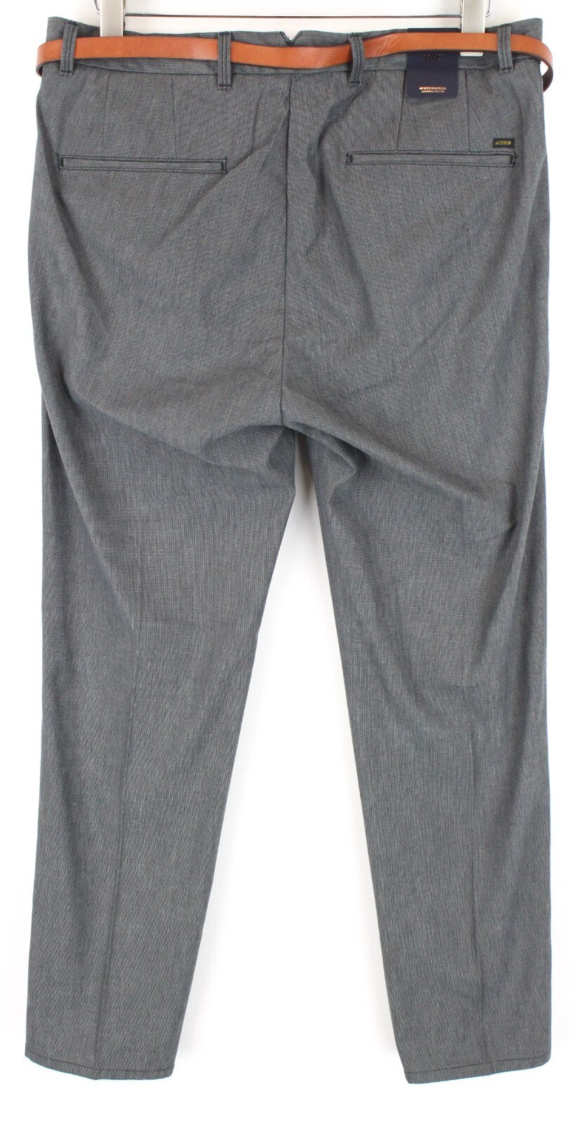 SCOTCH & SODA Stuart Mens Pants W33/L32 Slim Grey Cotton Pleated Belted