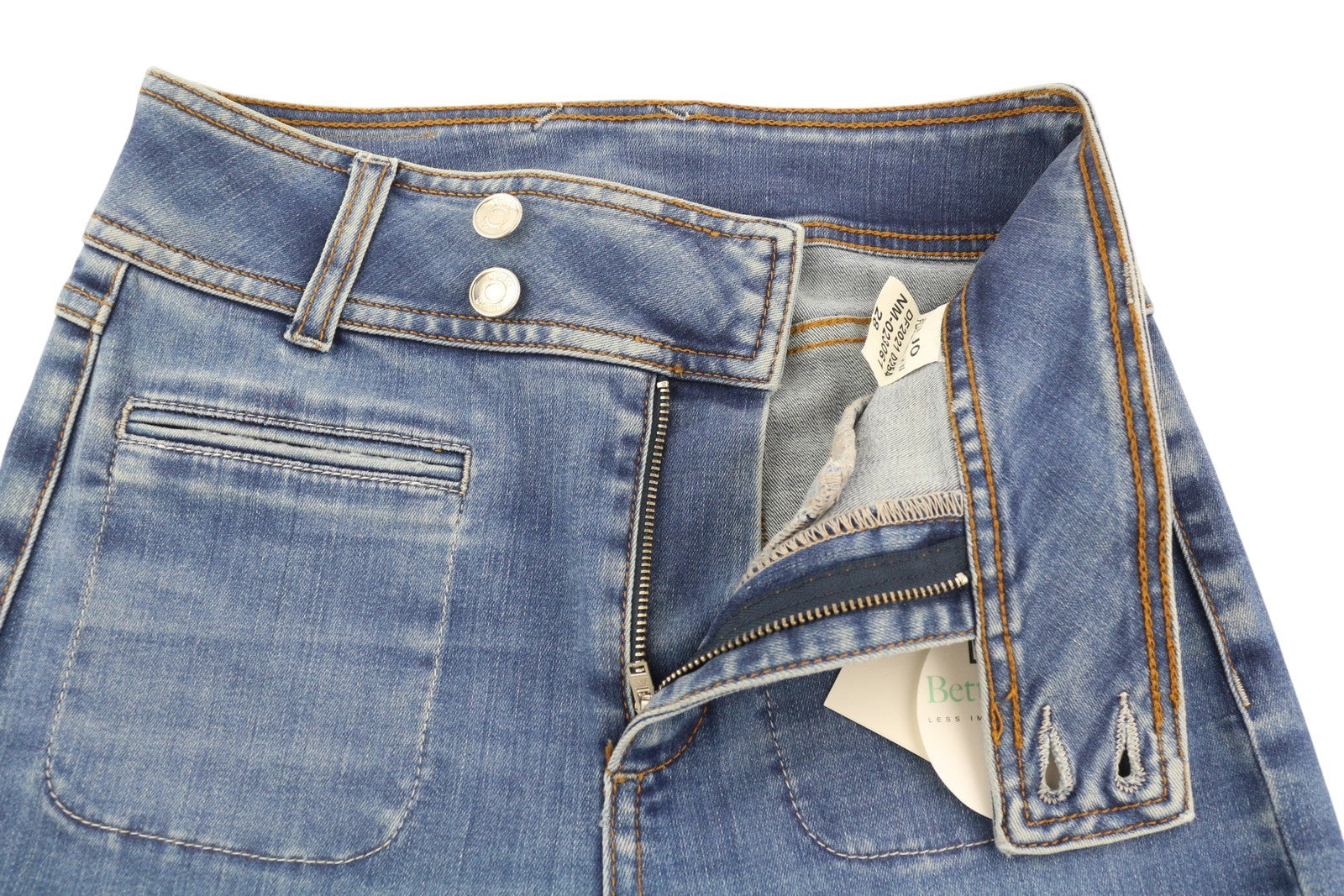 LIU JO Flare Fletti moteriški džinsai W28 aukštu juosmeniu, plačių klešnių spalvos, skalbto džinso mėlynumo. 