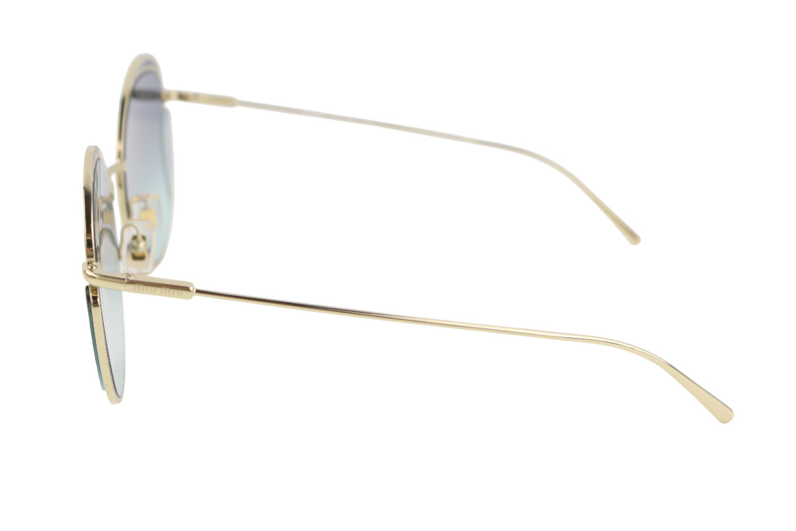 MIU MIU 56XS moteriški akiniai nuo saulės, vieno dydžio, ovalo formos, aukso spalvos, detalių dėklas, rekomenduojama kaina – 310 € 