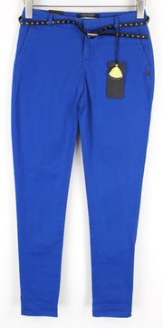 MAISON SCOTCH Womens W24/L32 Slim  Cotton Trousers Blue Belted Stretchy Style