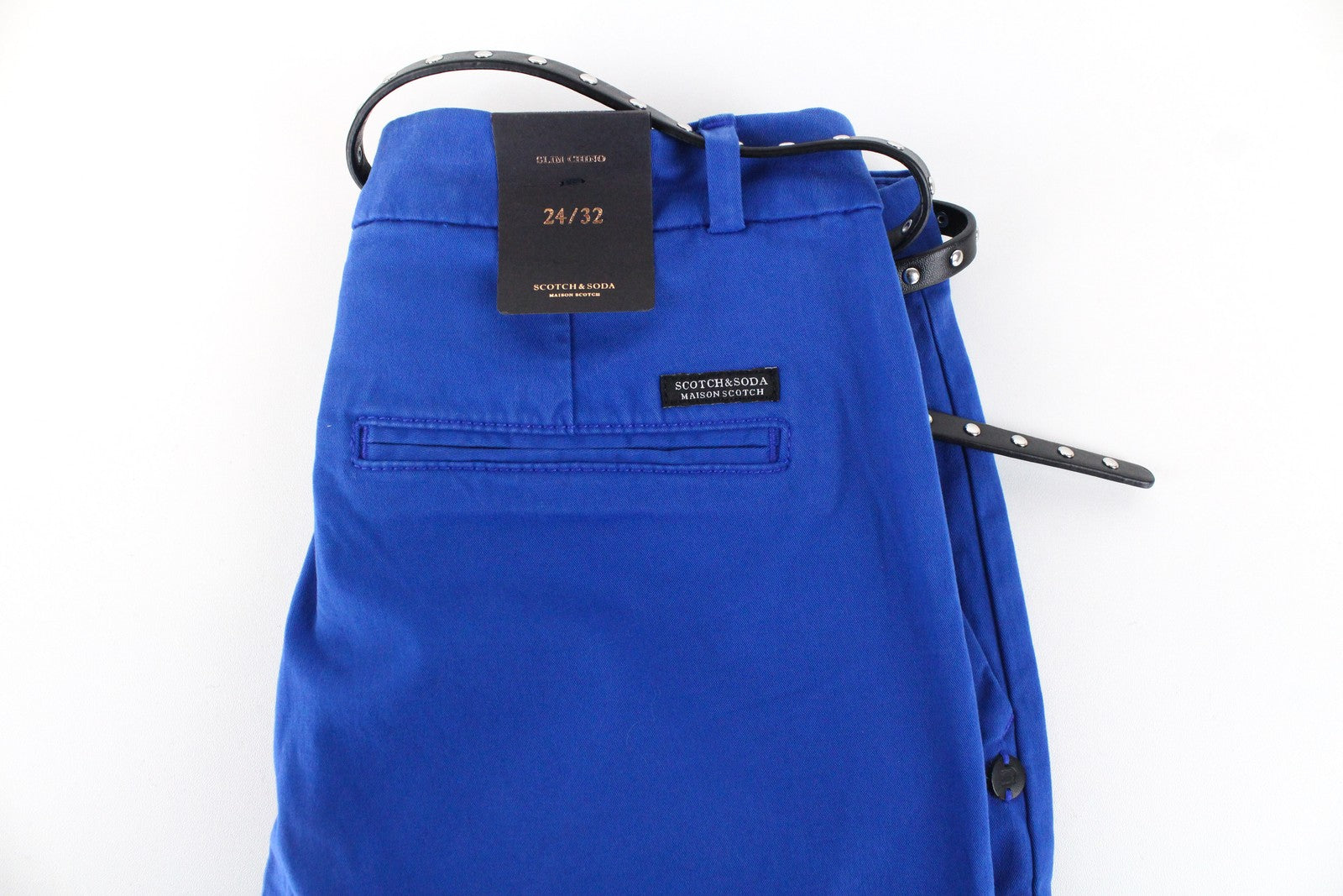 MAISON SCOTCH Womens W24/L32 Slim  Cotton Trousers Blue Belted Stretchy Style