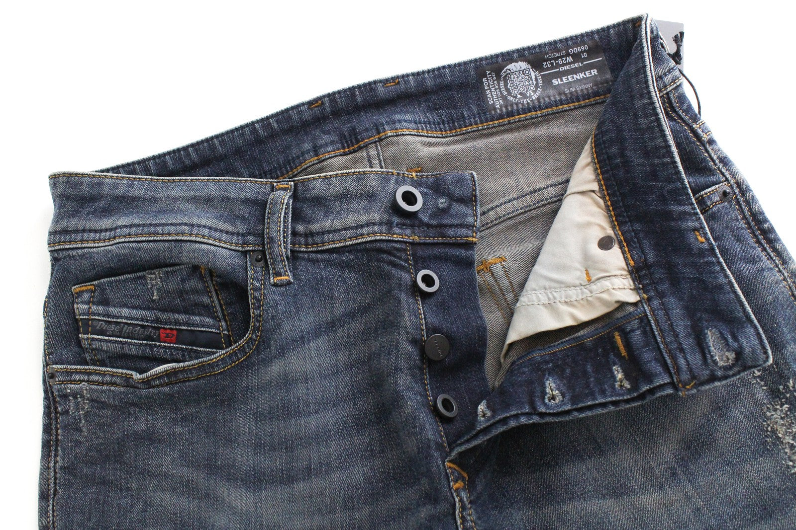 DIESEL Sleenker 069DG vyriški džinsai W29 L32 aptempti, 5 kišenių, mėlyni, medvilniniai 