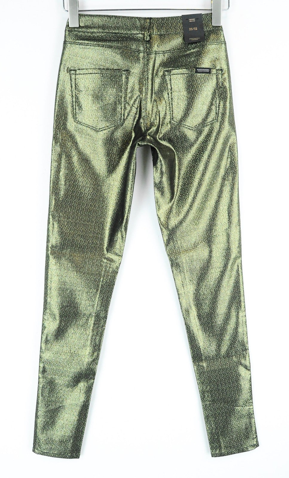 MAISON SCOTCH Womens Gold W25/L32 Skinny Mid Rise Pants Stretchy Shiny Thread