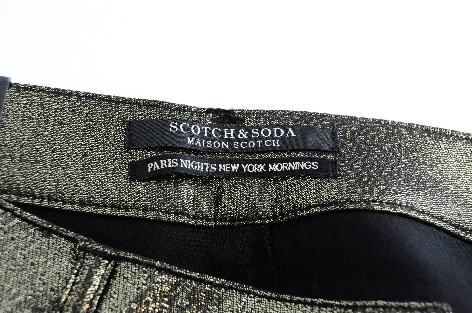 MAISON SCOTCH Womens Gold W25/L32 Skinny Mid Rise Pants Stretchy Shiny Thread