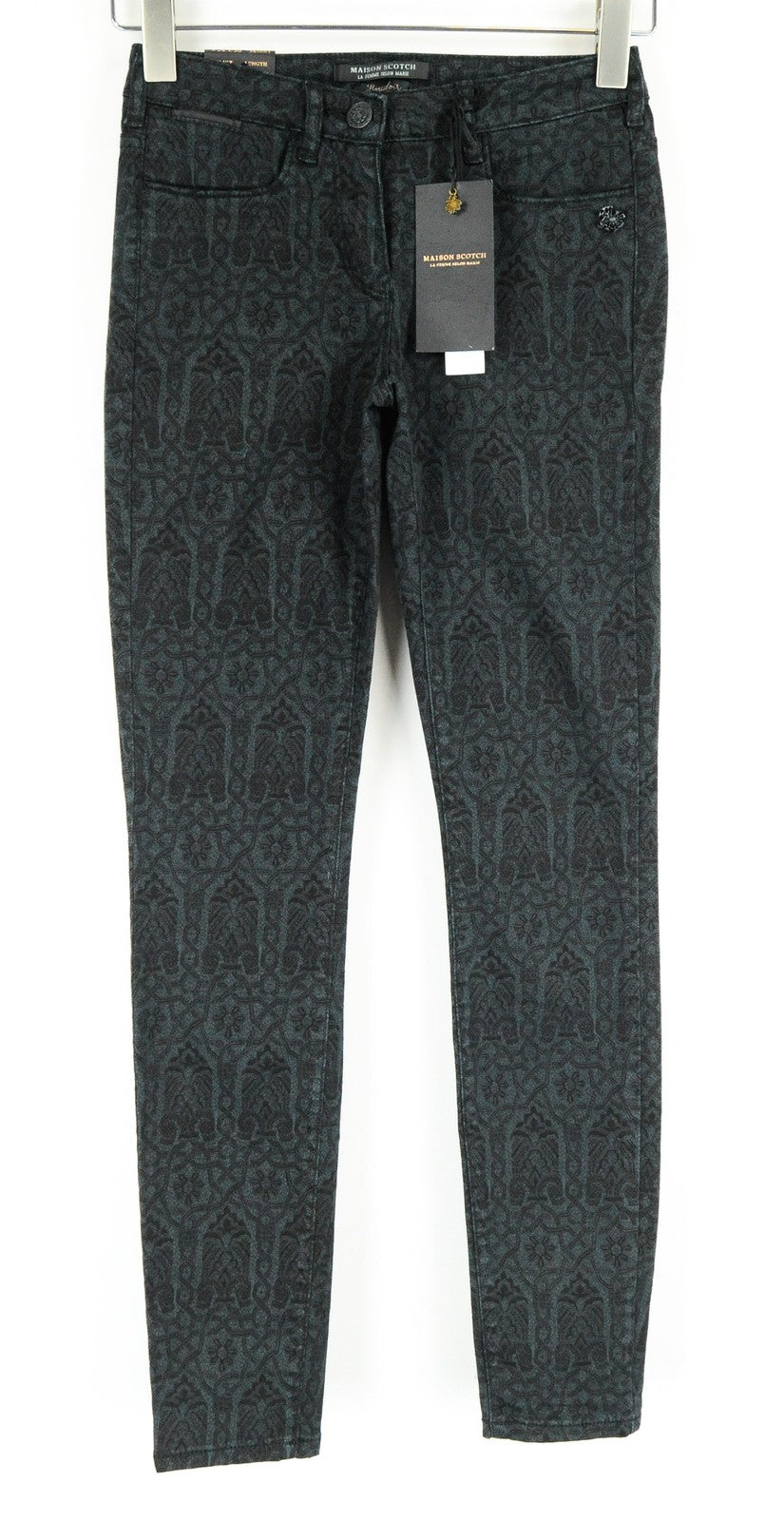 MAISON SCOTCH Womens Skinny Trousers W24/L30 Green Patterned Cotton Stretch