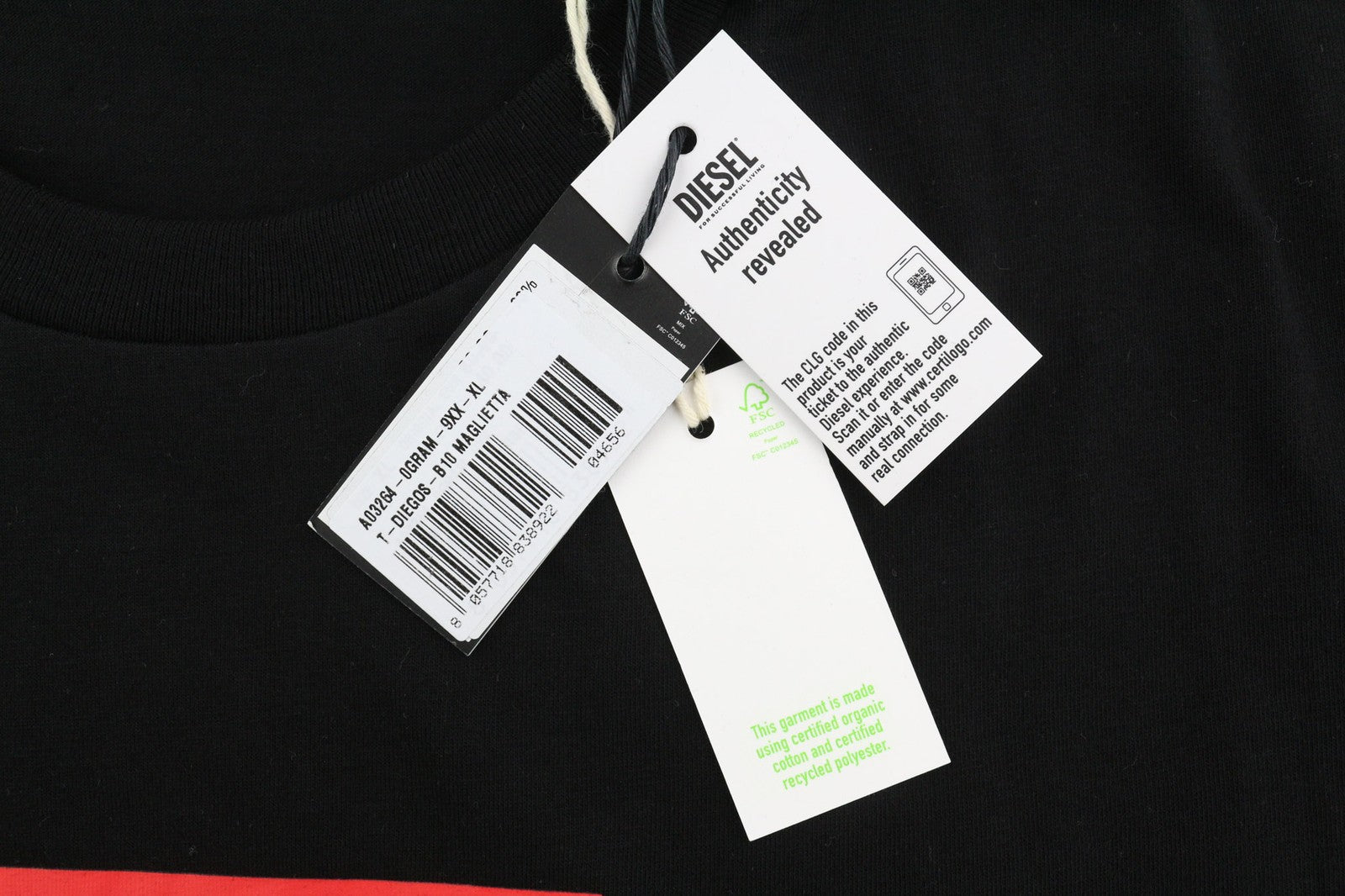 DIESEL T-Diegos-B10 Mens T-Shirt XL Black Short Sleeve Crew Collar  Tricot