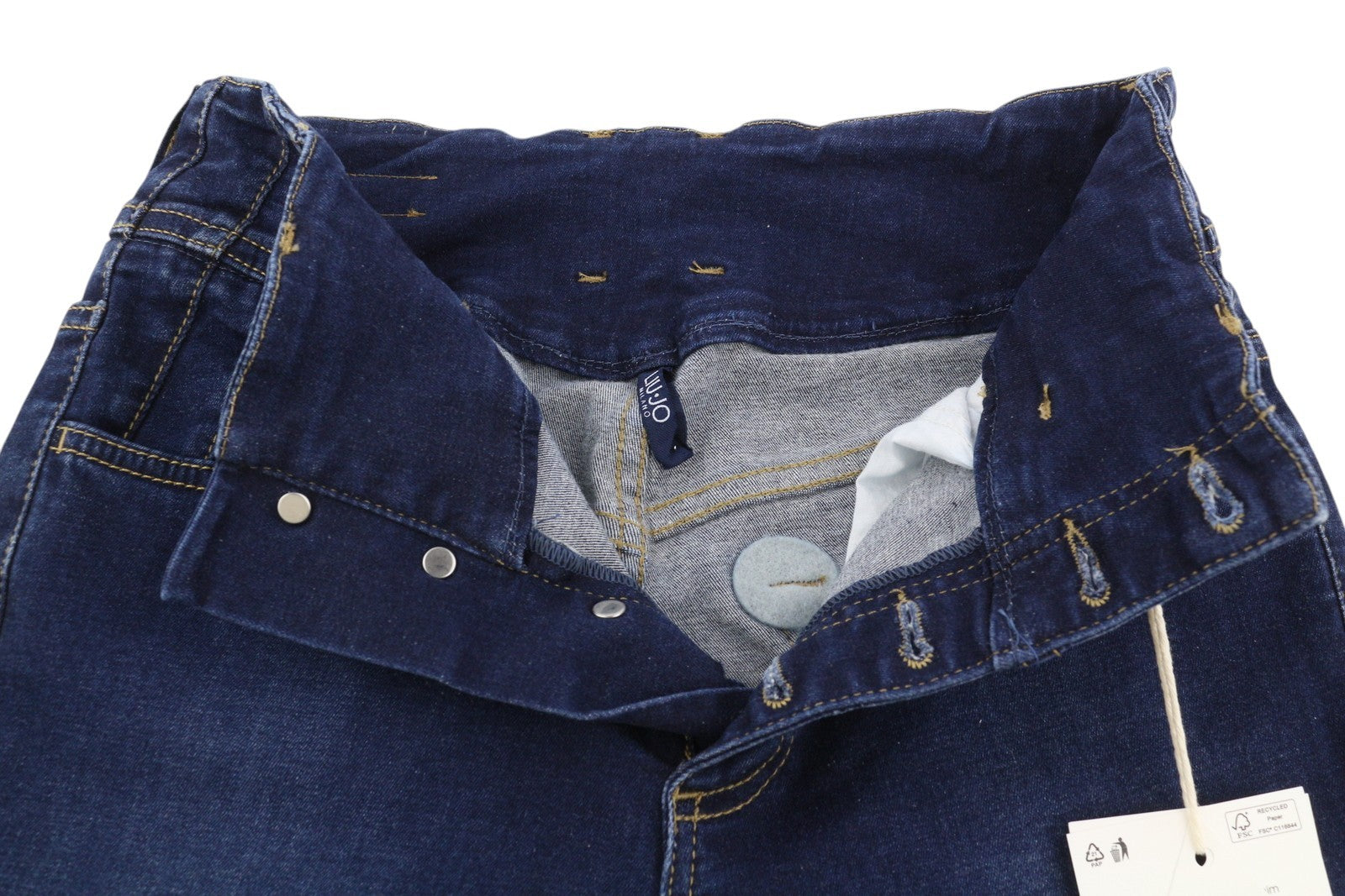 LIU JO Women Jeans W28 Washed Denim Blue High Waist Bootcut Fit Buttoned Casual