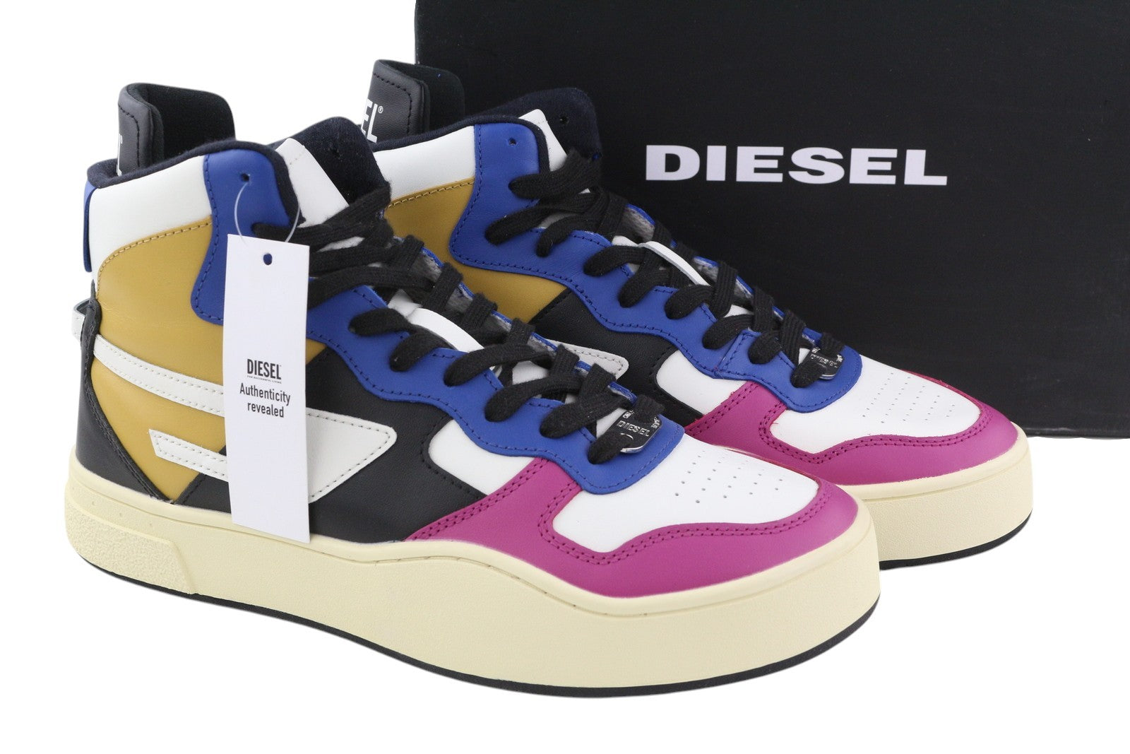 DIESEL S-Ukiyo Mid vyriški sportbačiai, EU44, karvės odos, spalvingi, suvarstomi, RRP 195 € 