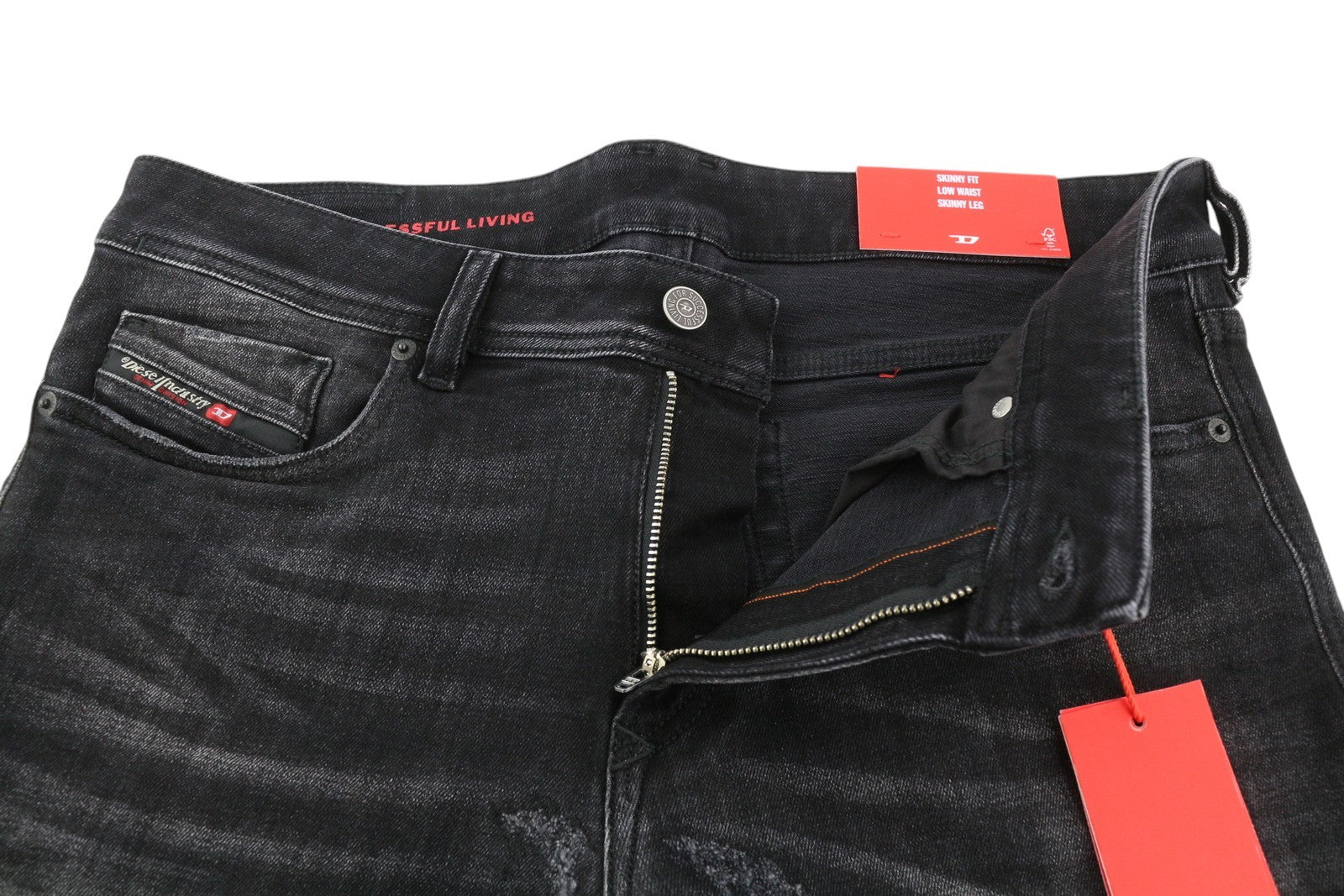 DIESEL 1979 Sleenker 09A89 vyriški džinsai W34/L32 Skinny Distress juodi, rekomenduojama kaina 275 €