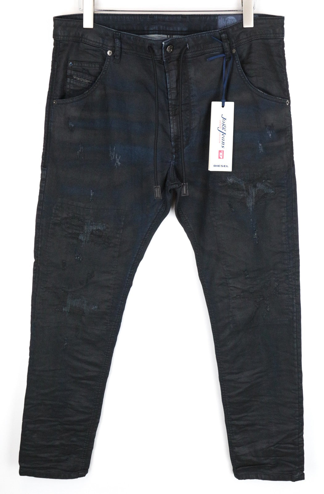 DIESEL Krooley CB-NE 0680B vyriški džinsai W36 Slim Carrot Sweat Jogg Fit Tamsiai mėlyni vaškuoti 