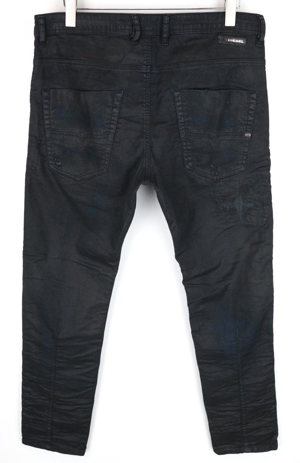 DIESEL Krooley CB-NE 0680B vyriški džinsai W36 Slim Carrot Sweat Jogg Fit Tamsiai mėlyni vaškuoti 