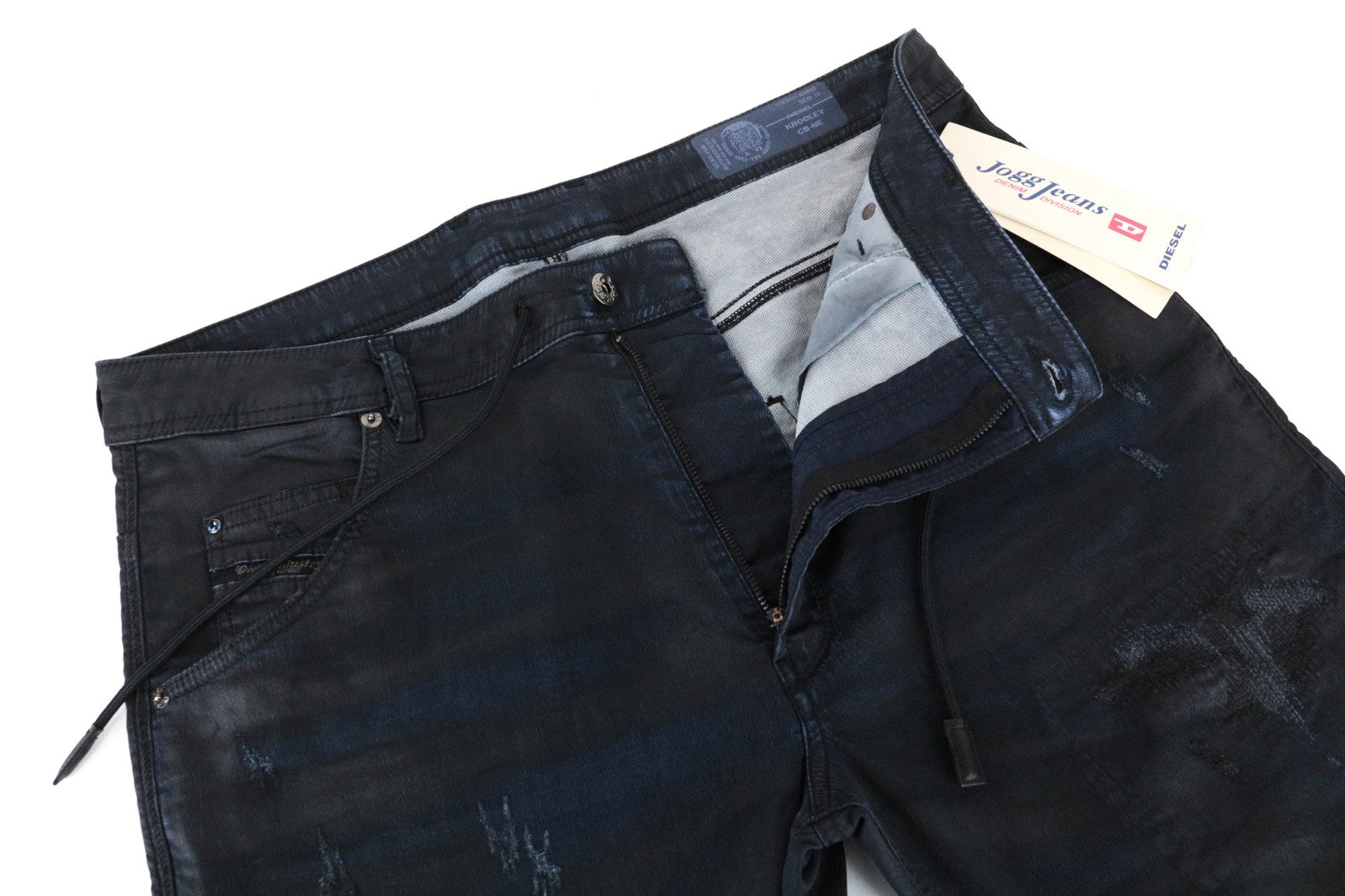 DIESEL Krooley CB-NE 0680B vyriški džinsai W36 Slim Carrot Sweat Jogg Fit Tamsiai mėlyni vaškuoti 