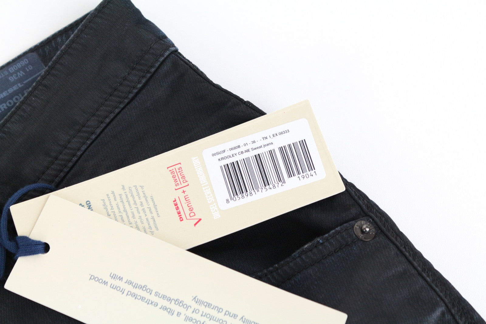 DIESEL Krooley CB-NE 0680B vyriški džinsai W36 Slim Carrot Sweat Jogg Fit Tamsiai mėlyni vaškuoti 