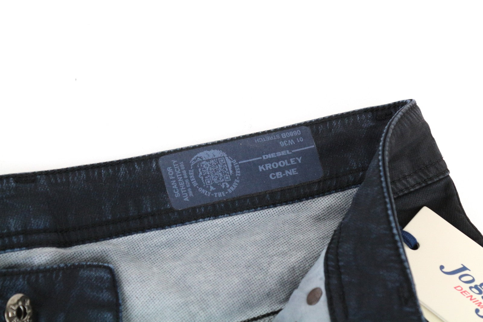 DIESEL Krooley CB-NE 0680B vyriški džinsai W36 Slim Carrot Sweat Jogg Fit Tamsiai mėlyni vaškuoti 