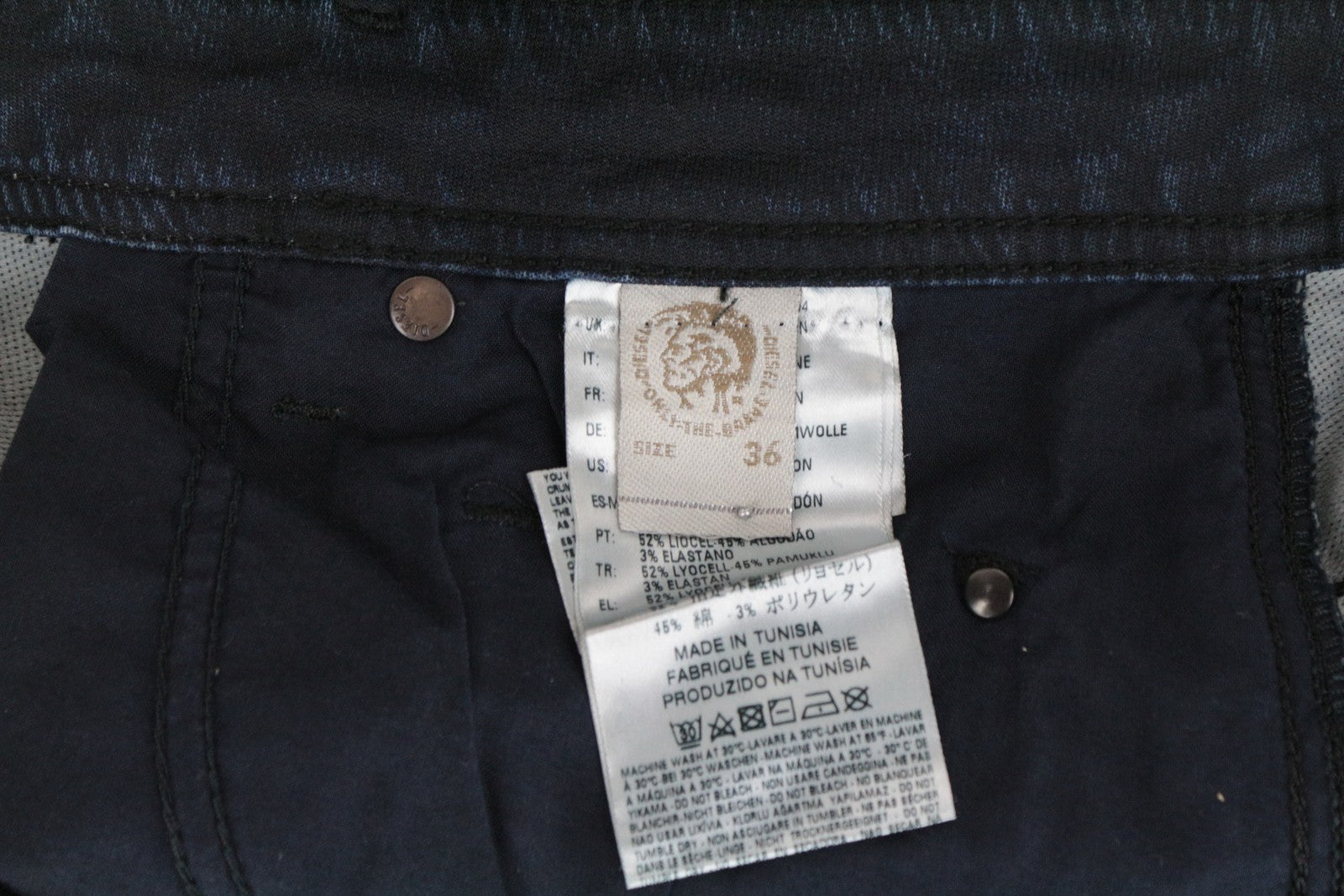 DIESEL Krooley CB-NE 0680B vyriški džinsai W36 Slim Carrot Sweat Jogg Fit Tamsiai mėlyni vaškuoti 