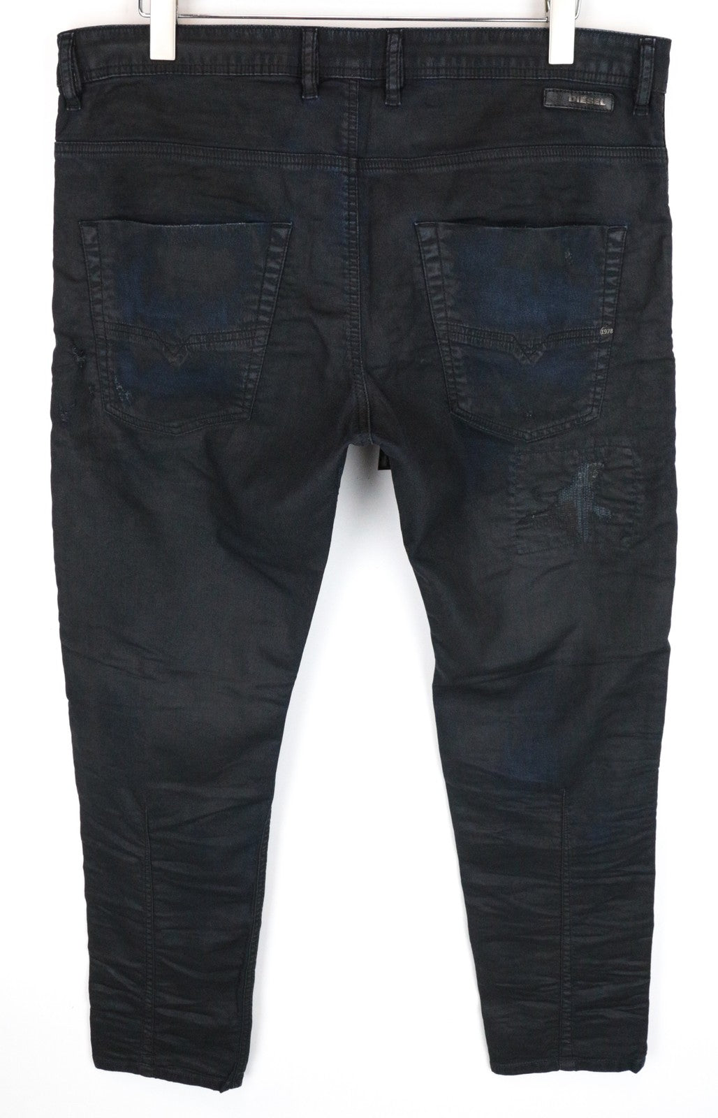 DIESEL Krooley CB-NE 0680B vyriški džinsai W38 Slim Carrot Fit tamsiai mėlyni sportiniai Jogg vaškuoti 