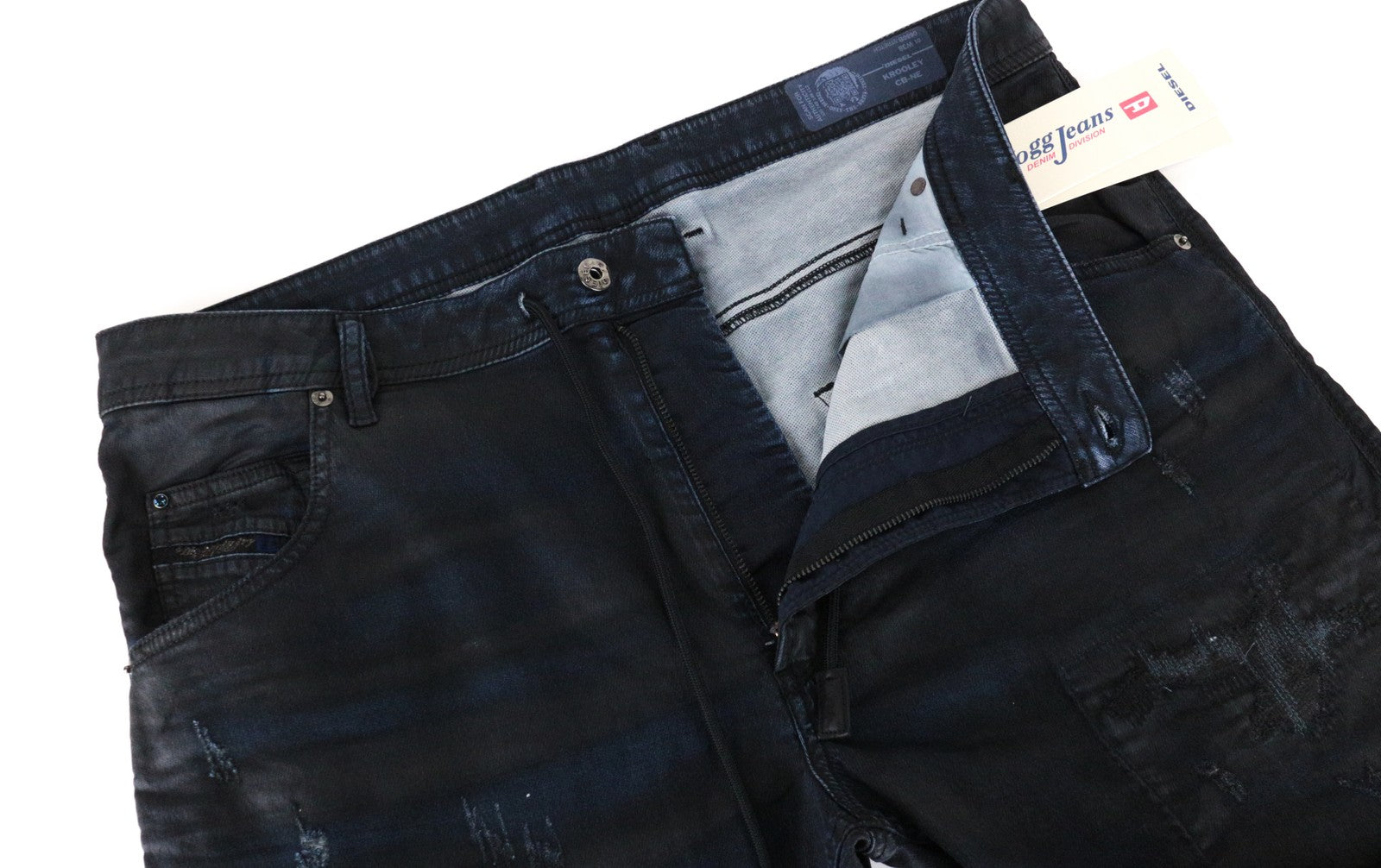 DIESEL Krooley CB-NE 0680B vyriški džinsai W38 Slim Carrot Fit tamsiai mėlyni sportiniai Jogg vaškuoti 