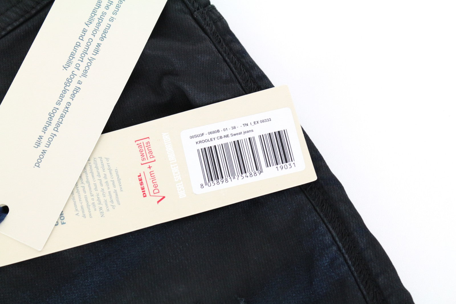 DIESEL Krooley CB-NE 0680B vyriški džinsai W38 Slim Carrot Fit tamsiai mėlyni sportiniai Jogg vaškuoti 