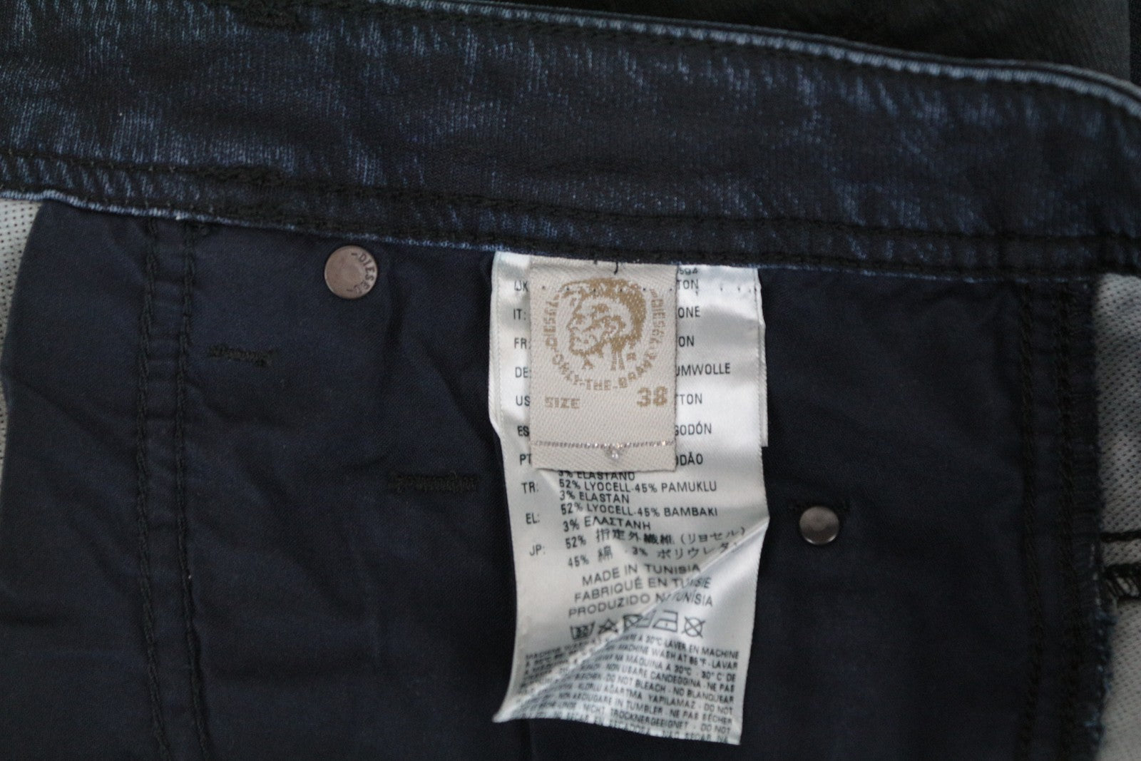 DIESEL Krooley CB-NE 0680B vyriški džinsai W38 Slim Carrot Fit tamsiai mėlyni sportiniai Jogg vaškuoti 