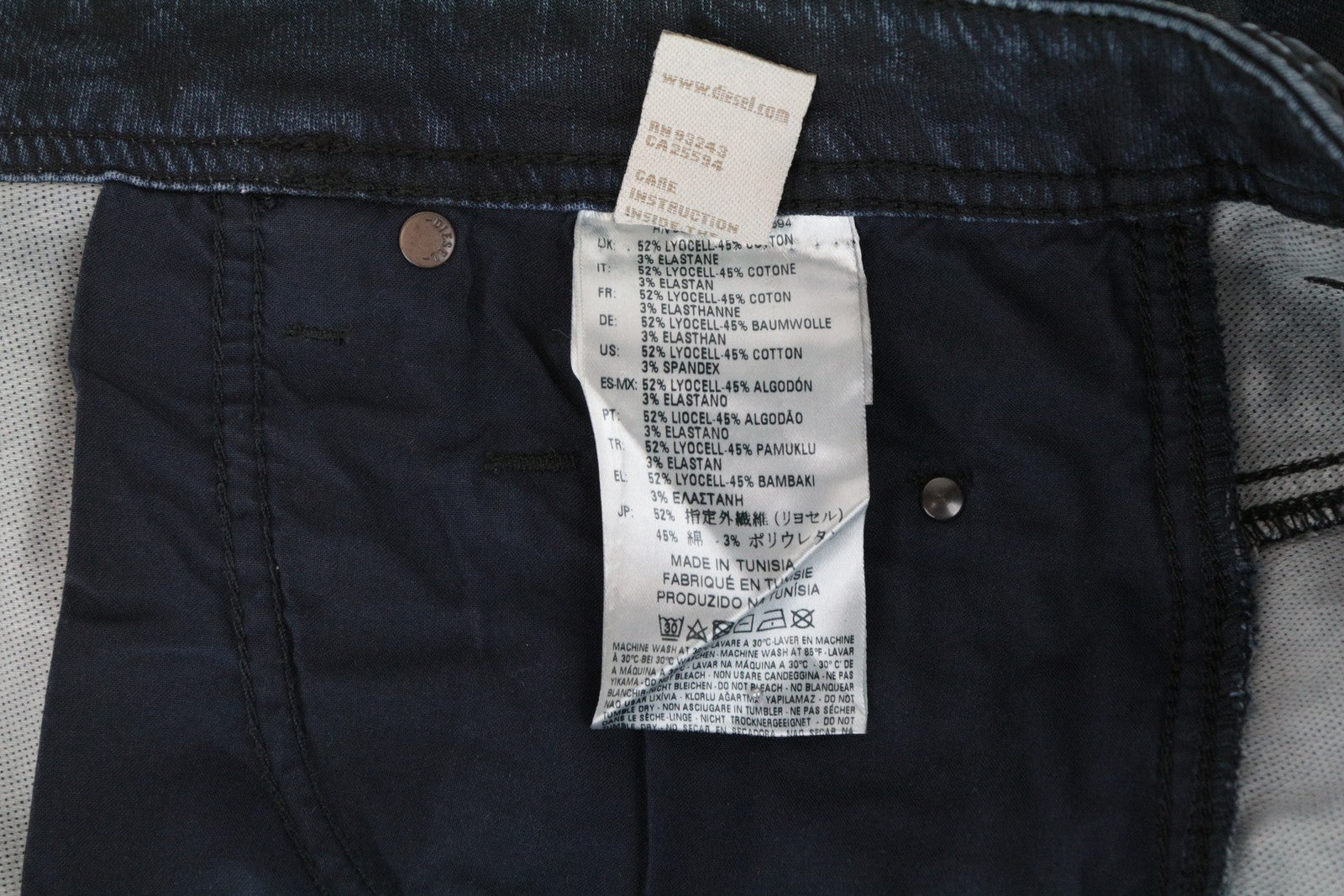 DIESEL Krooley CB-NE 0680B vyriški džinsai W38 Slim Carrot Fit tamsiai mėlyni sportiniai Jogg vaškuoti 