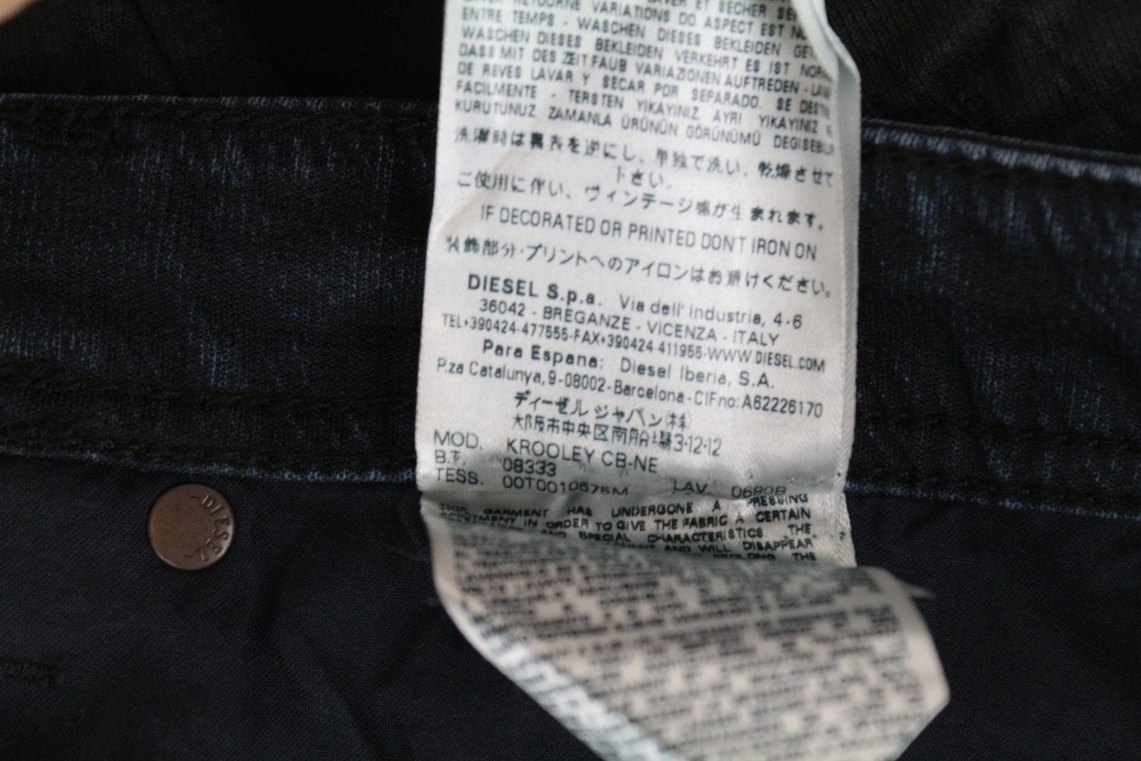 DIESEL Krooley CB-NE 0680B vyriški džinsai W38 Slim Carrot Fit tamsiai mėlyni sportiniai Jogg vaškuoti 