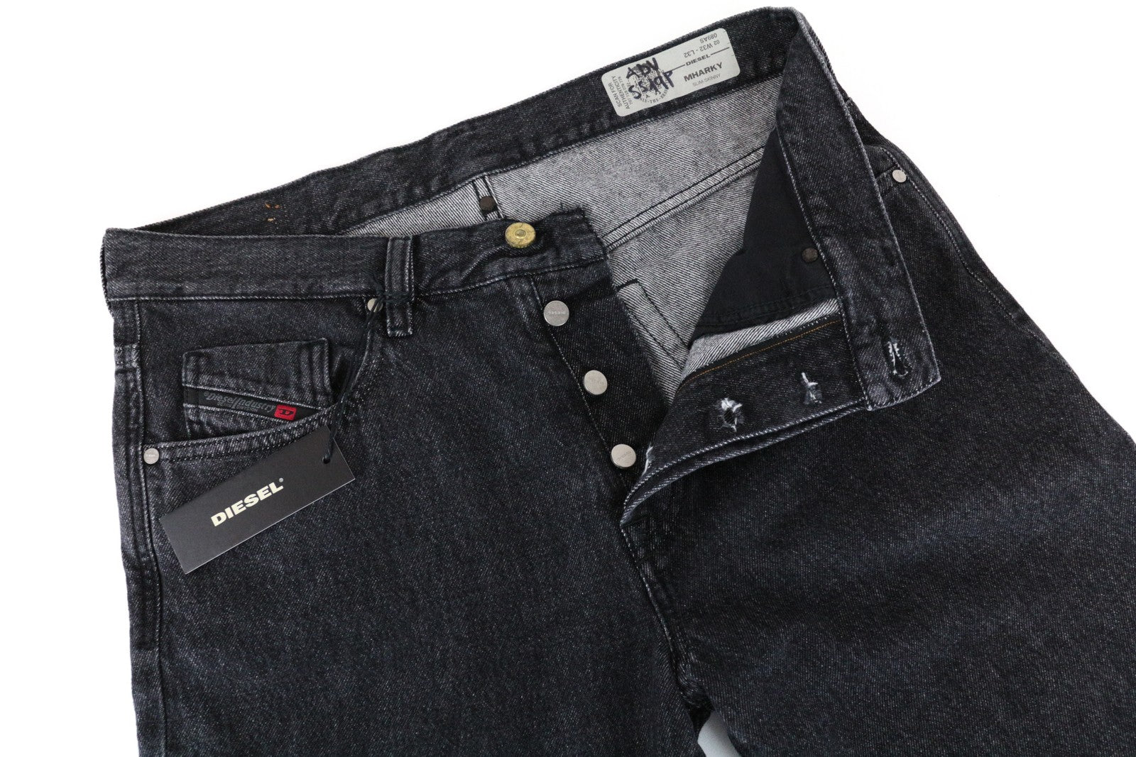 DIESEL Mharky 089AS vyriški džinsai W32 L32 Slim Skinny Fit, pilki, medvilniniai 