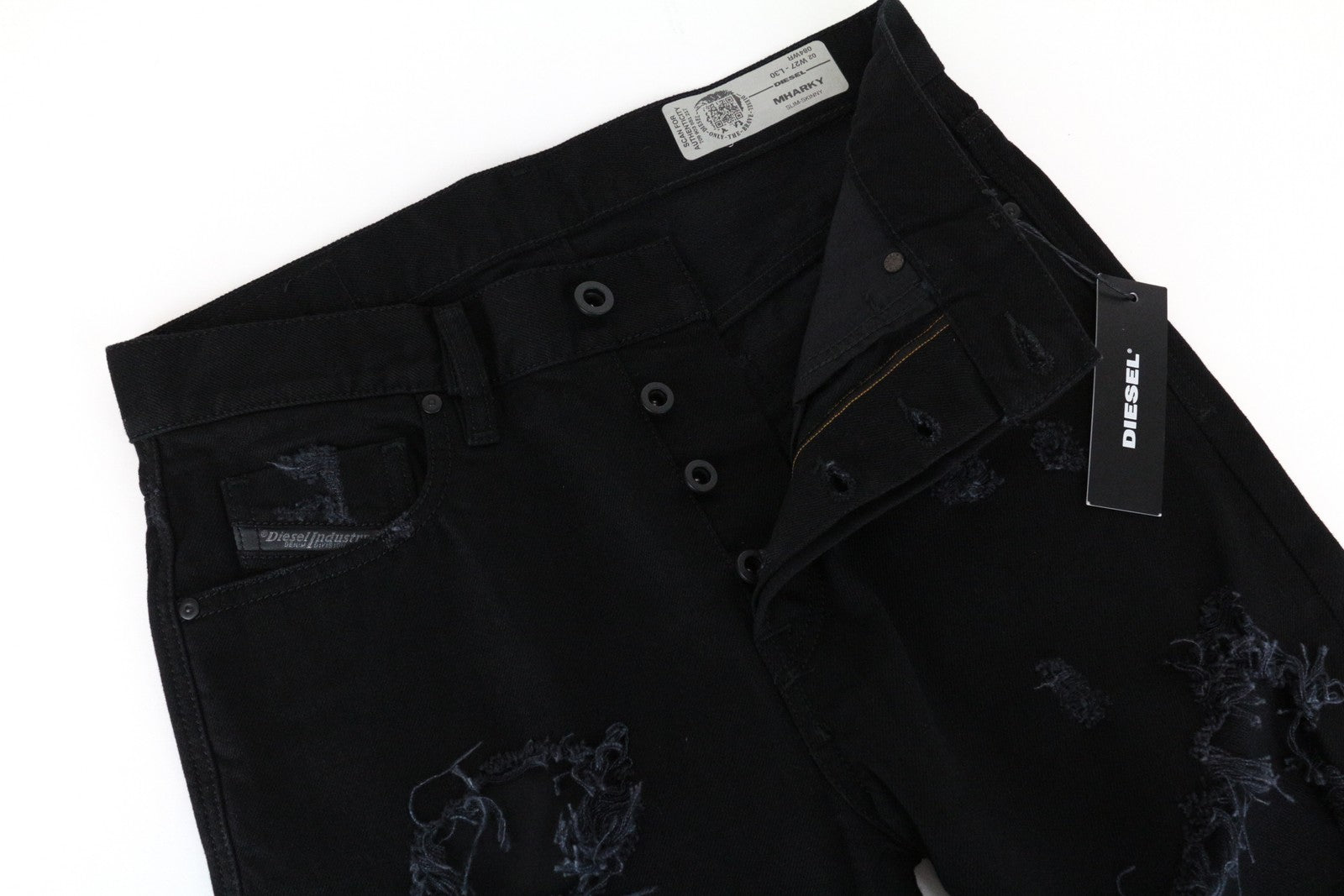 DIESEL Mharky 084WR vyriški džinsai W27 L30 juodi, ploni, aptempti, medvilniniai 