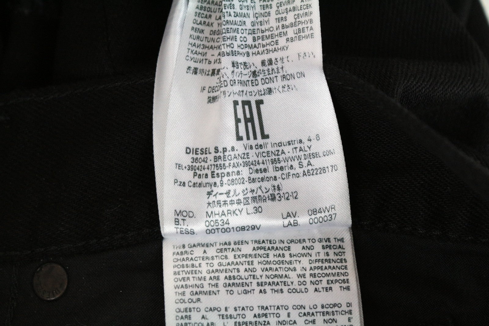 DIESEL Mharky 084WR vyriški džinsai W29 L30 Slim Skinny Fit medvilniniai juodi džinsai 