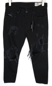 DIESEL Mharky 084WR vyriški džinsai W29 L30 Slim Skinny Fit juodi medvilniniai džinsai 