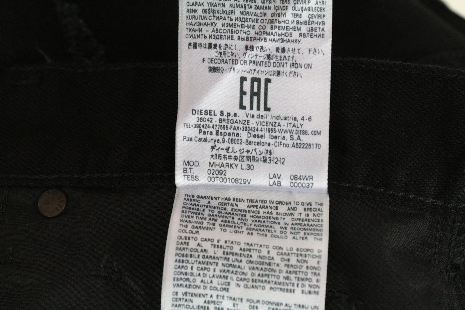 DIESEL Mharky 084WR vyriški džinsai W29 L30 Slim Skinny Fit juodi medvilniniai džinsai 