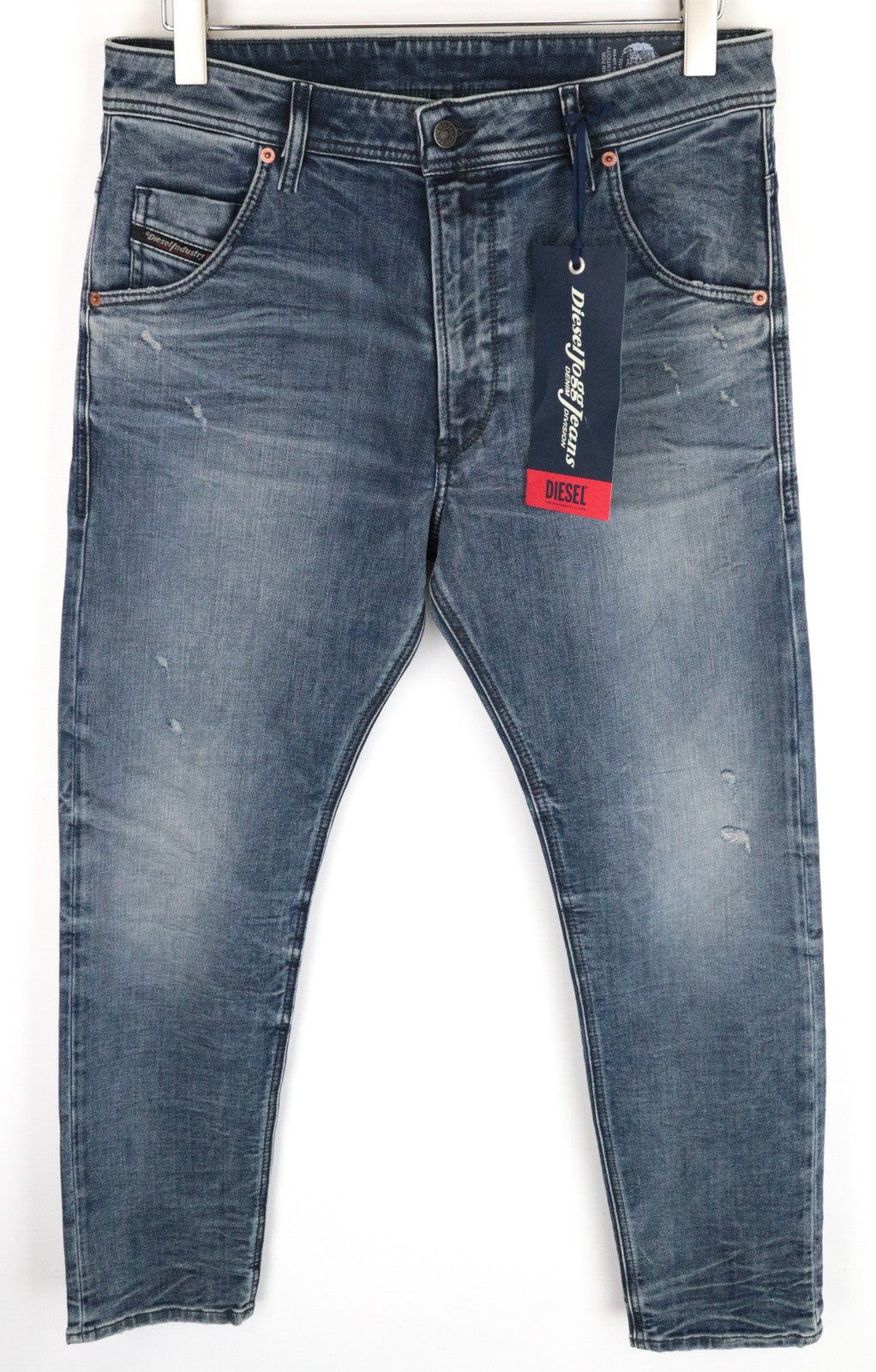 DIESEL Krooley-T 0870W vyriški džinsai W31 Sweat Jogg siaurėjančios mėlynos medvilnės tamprios kelnės 