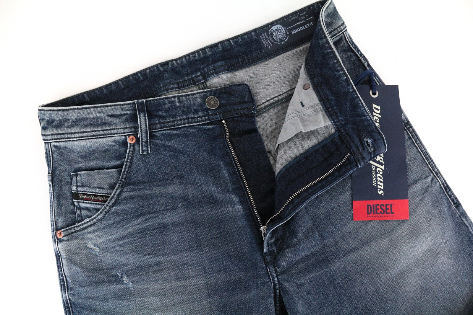 DIESEL Krooley-T 0870W vyriški džinsai W31 Sweat Jogg siaurėjančios mėlynos medvilnės tamprios kelnės 