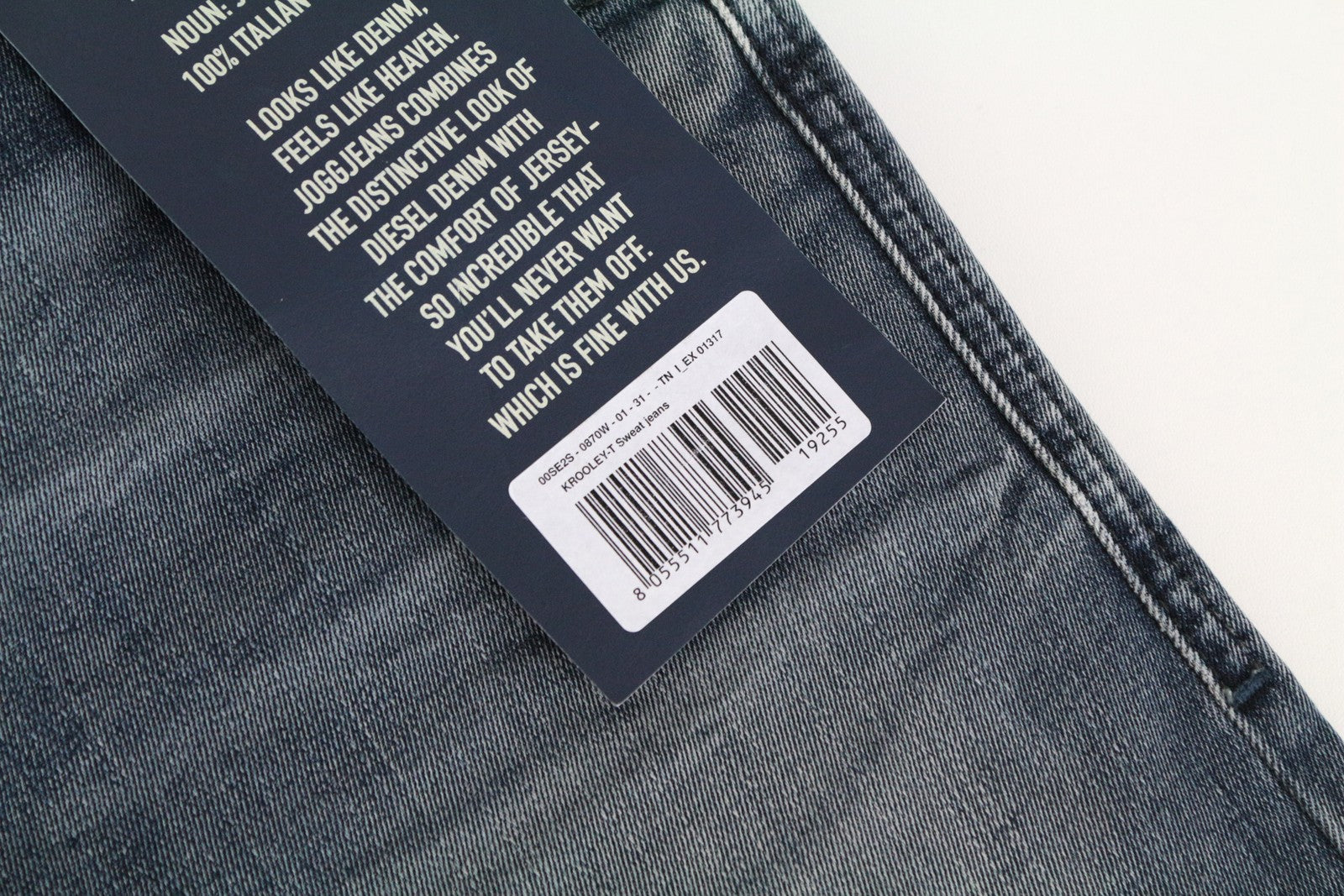 DIESEL Krooley-T 0870W vyriški džinsai W31 Sweat Jogg siaurėjančios mėlynos medvilnės tamprios kelnės 