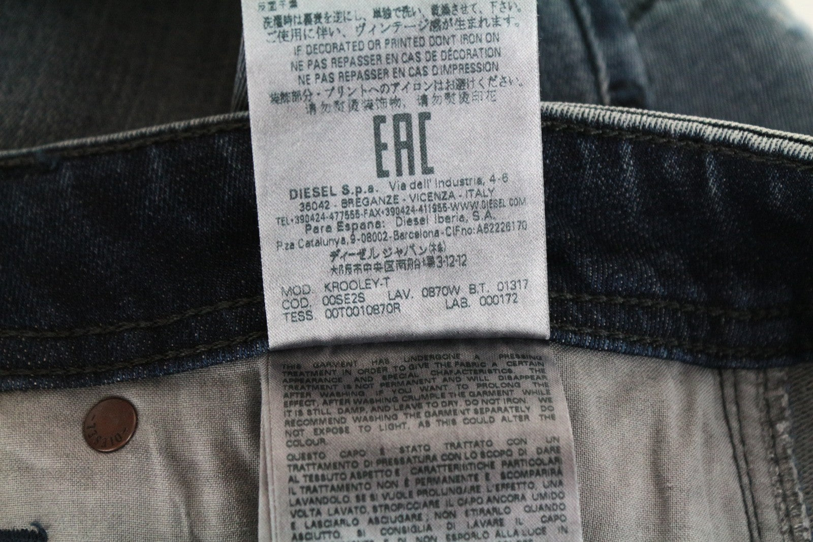 DIESEL Krooley-T 0870W vyriški džinsai W31 Sweat Jogg siaurėjančios mėlynos medvilnės tamprios kelnės 