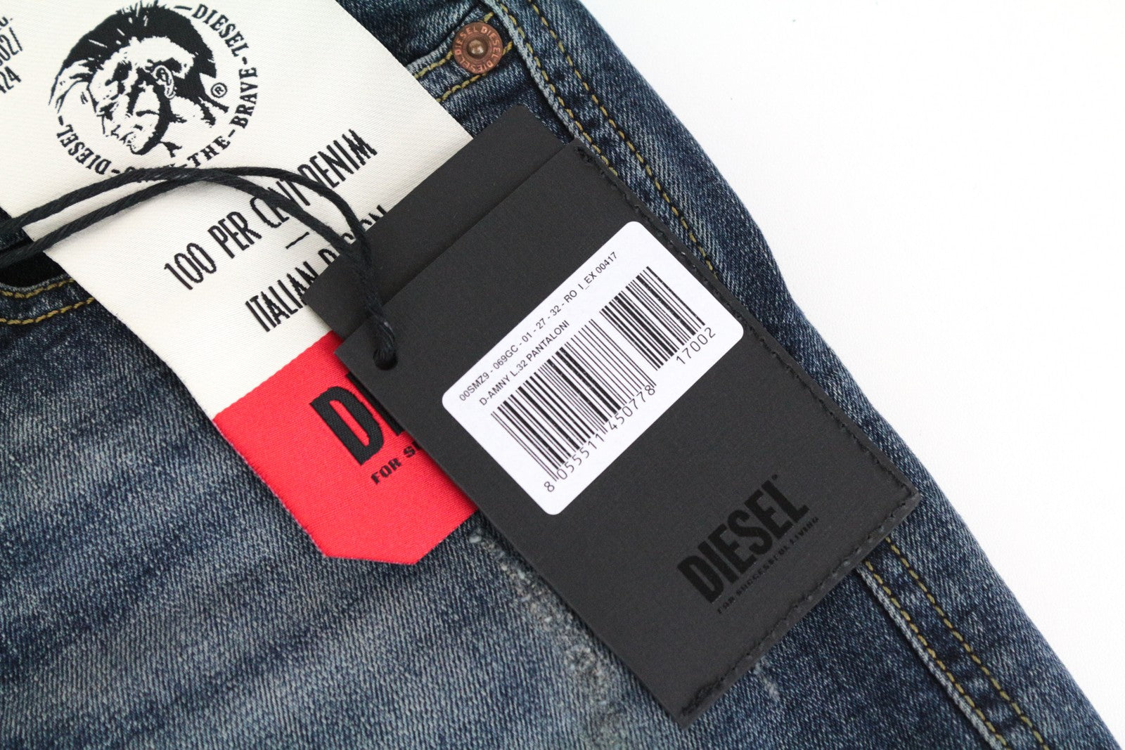 DIESEL D-Amny 069GC vyriški džinsai W27 L32 aptempti, mėlyni, tamprūs, skalbti medvilniniai džinsai 