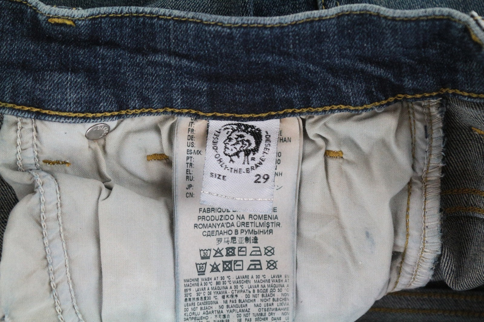 DIESEL D-Amny 069GC vyriški džinsai W29 L32 aptempti medvilniniai tamprūs džinsai, skalbtos mėlynos spalvos