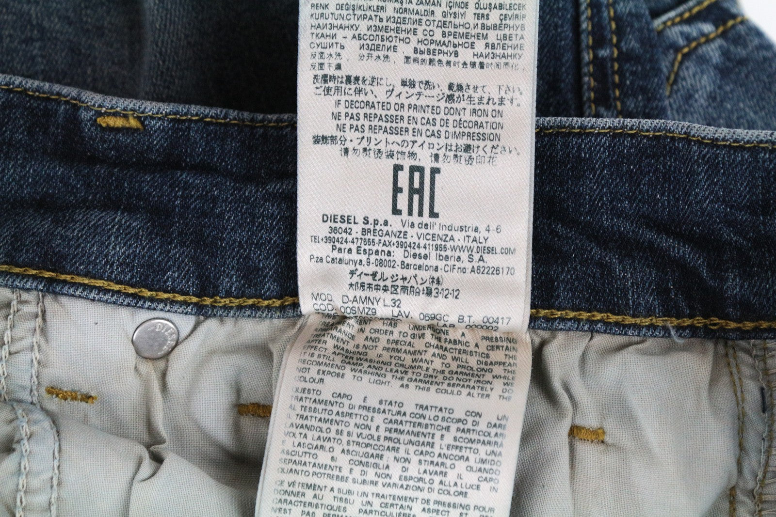 DIESEL D-Amny 069GC vyriški džinsai W29 L32 aptempti medvilniniai tamprūs džinsai, skalbtos mėlynos spalvos