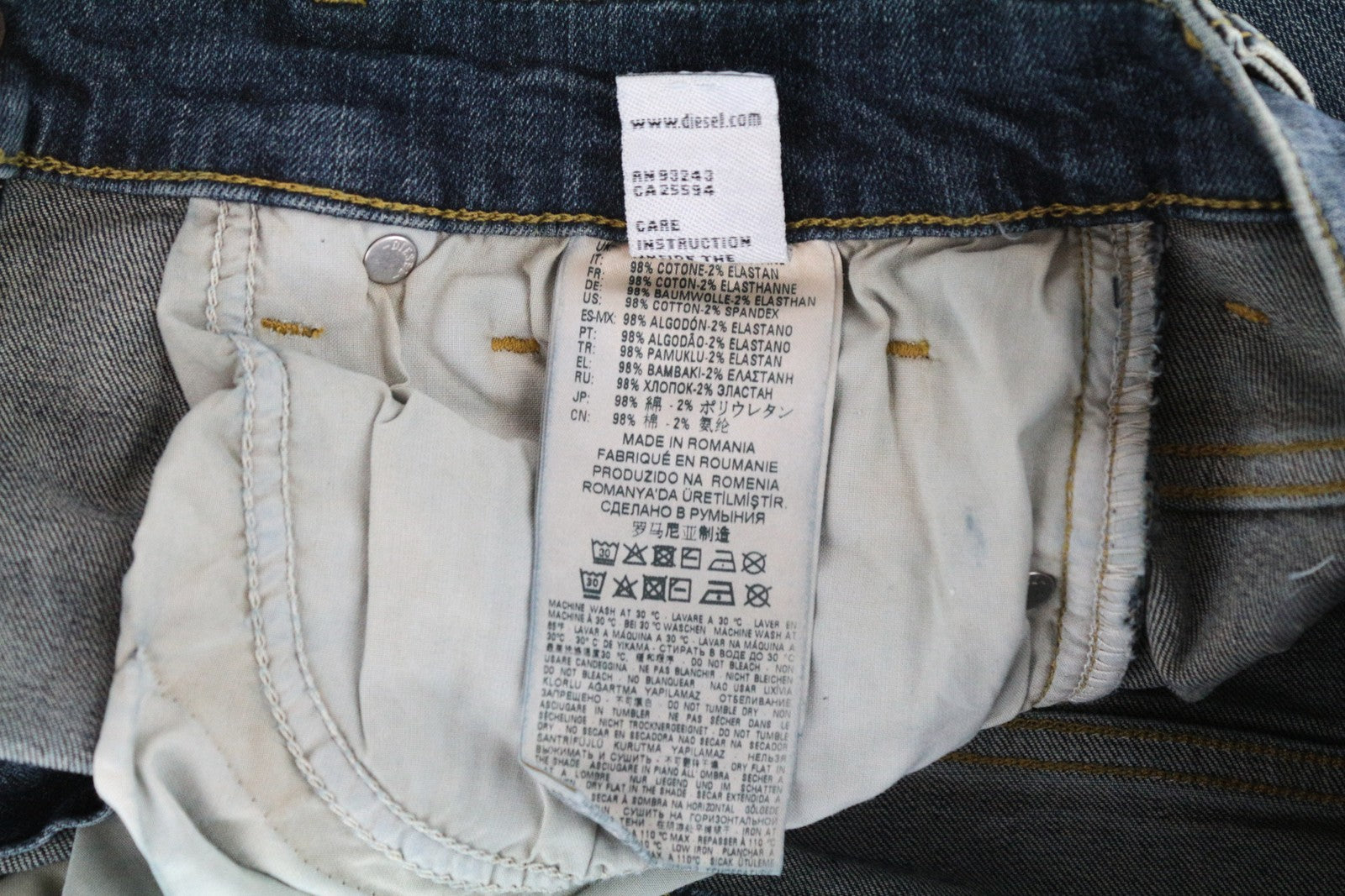 DIESEL D-Amny 069GC vyriški džinsai W29 L32 aptempti mėlyni skalbtos medvilnės džinsai 