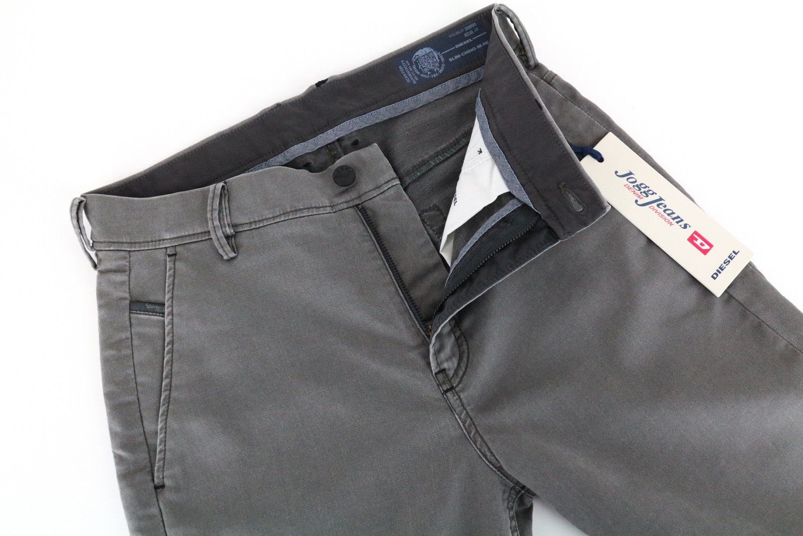 DIESEL Chino-M-NE 0685E vyriški džinsai W28 Sweat Jogg Slim Fit pilki su tampriomis klostėmis 