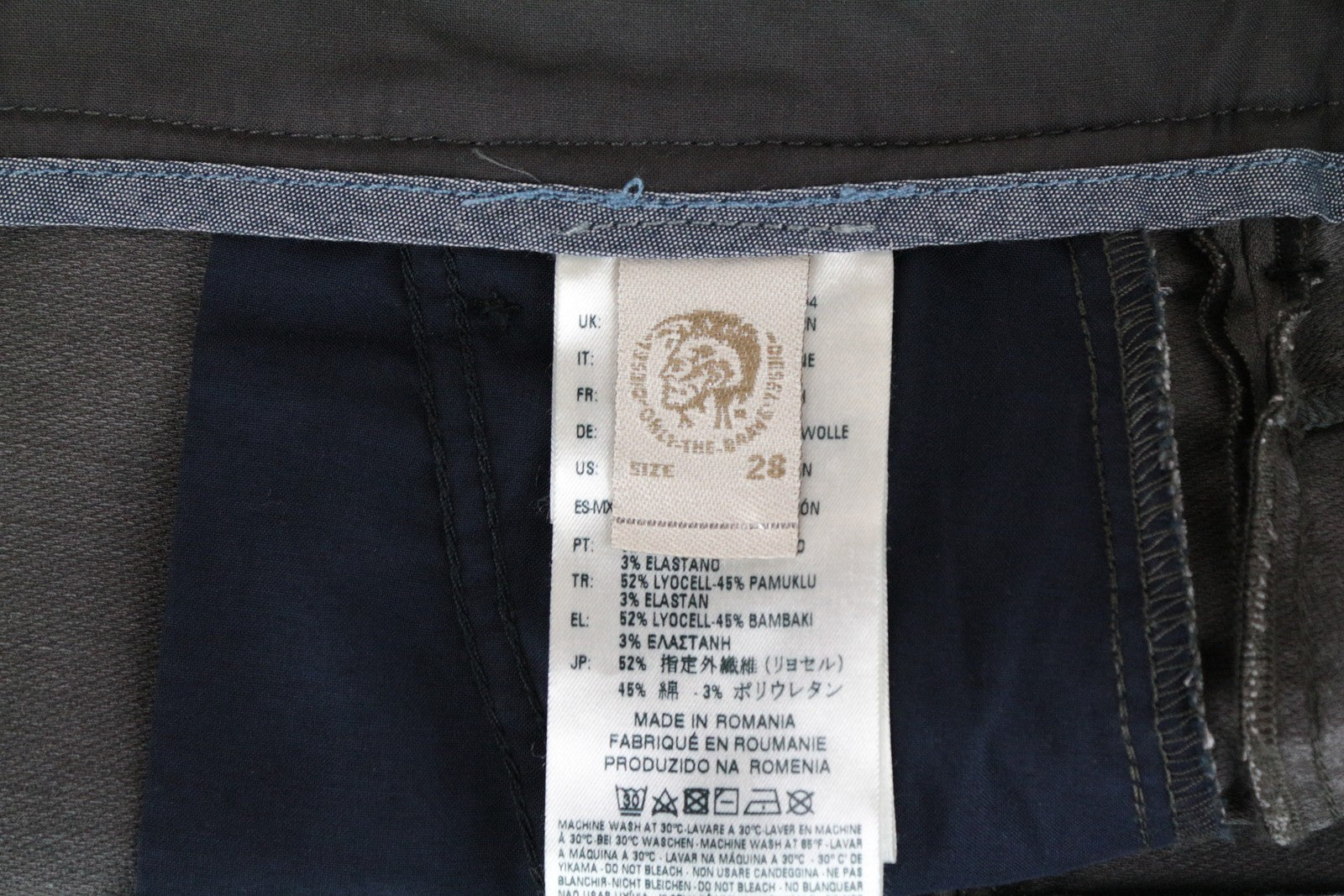 DIESEL Chino-M-NE 0685E vyriški džinsai W28 Sweat Jogg Slim Fit pilki su tampriomis klostėmis 