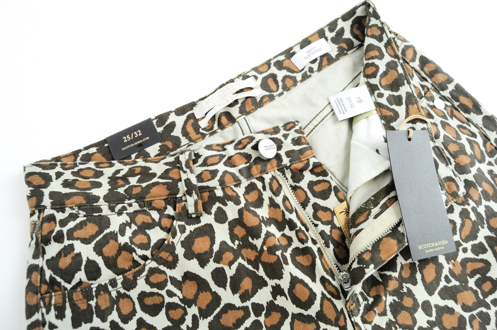 MAISON SCOTCH Bandit moteriški W25/L32 ploni rudi medvilniniai džinsai su gyvūnų raštu 