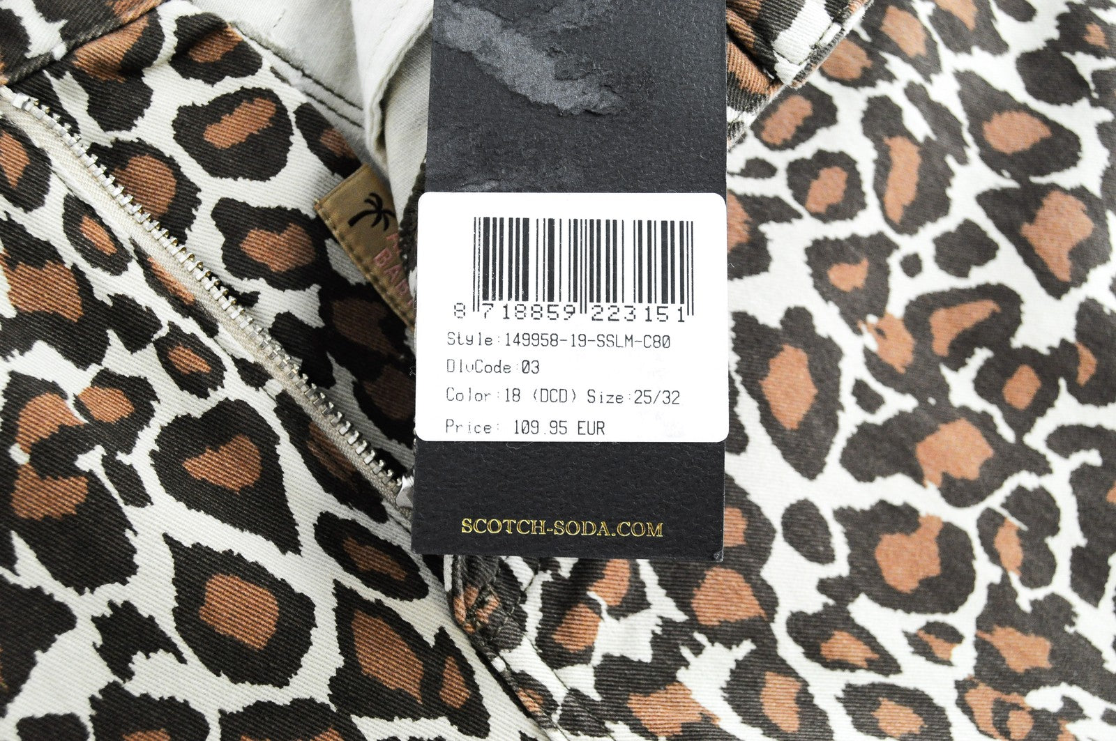 MAISON SCOTCH Bandit moteriški W25/L32 ploni rudi medvilniniai džinsai su gyvūnų raštu 