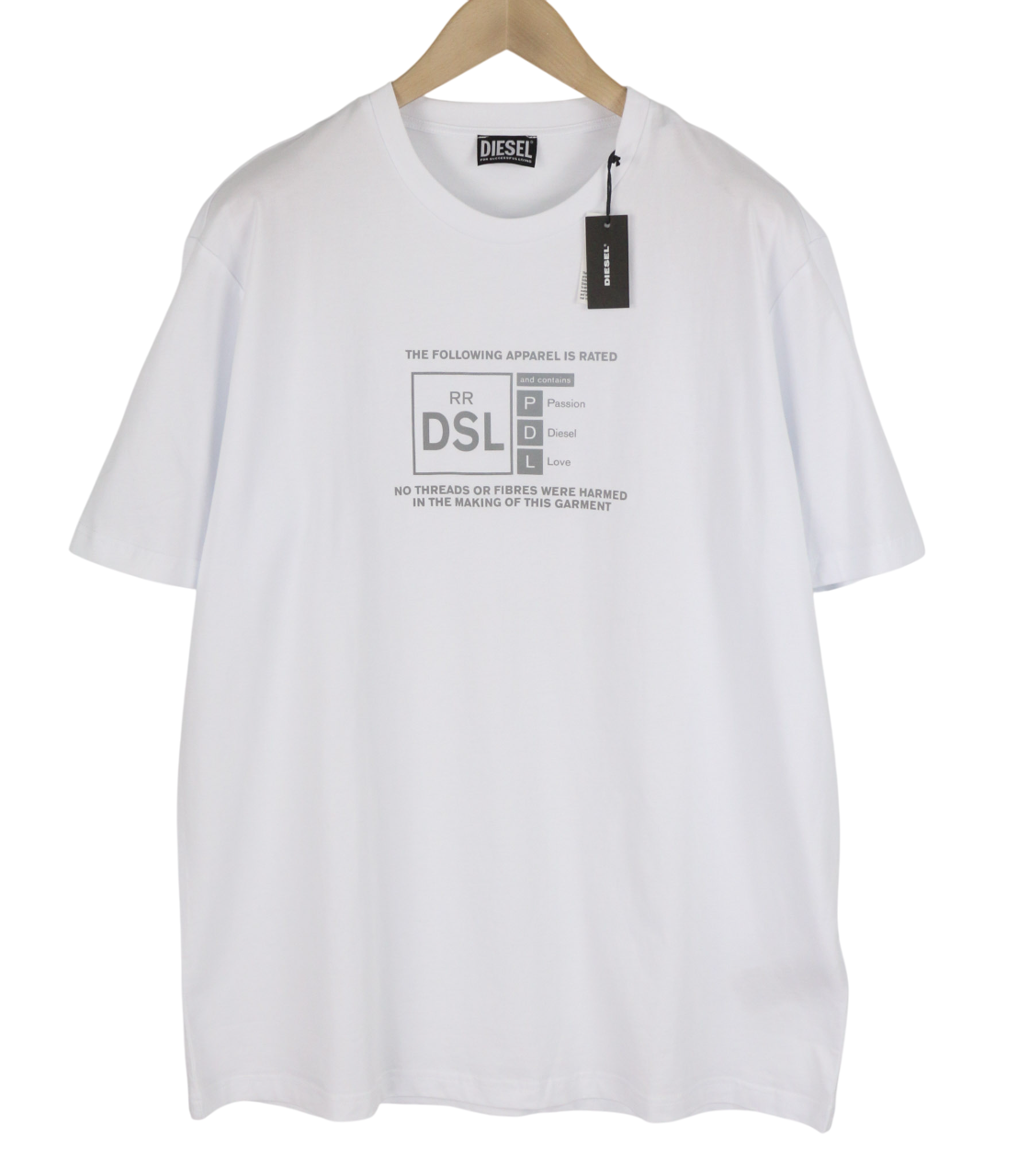 DIESEL T-Just-A35 vyriški marškinėliai trumpomis rankovėmis, apvalia apykakle priekyje, balti