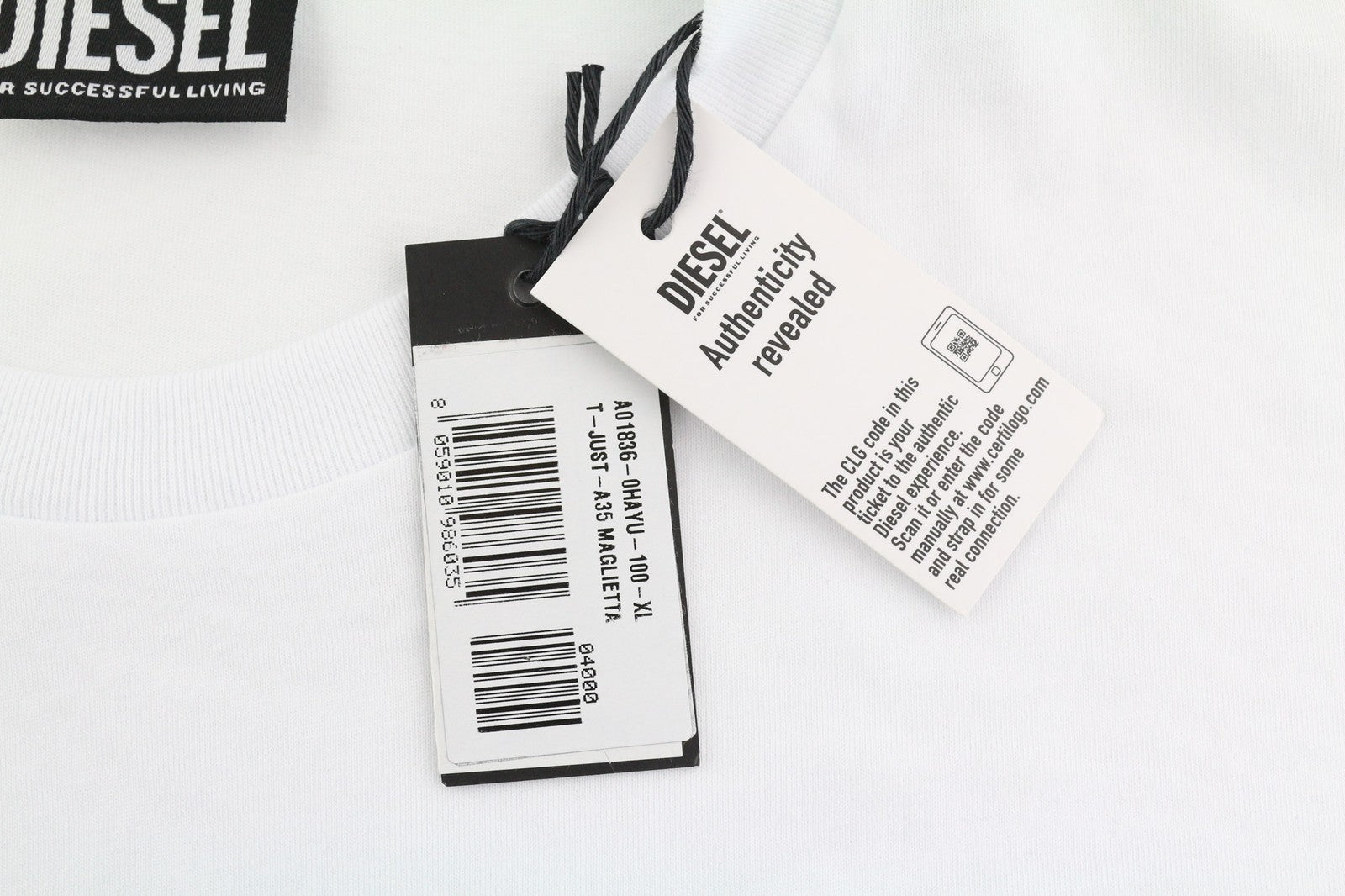 DIESEL T-Just-A35 mens T-Shirt XL Short sleeved Crew Neck Front  Tricot White