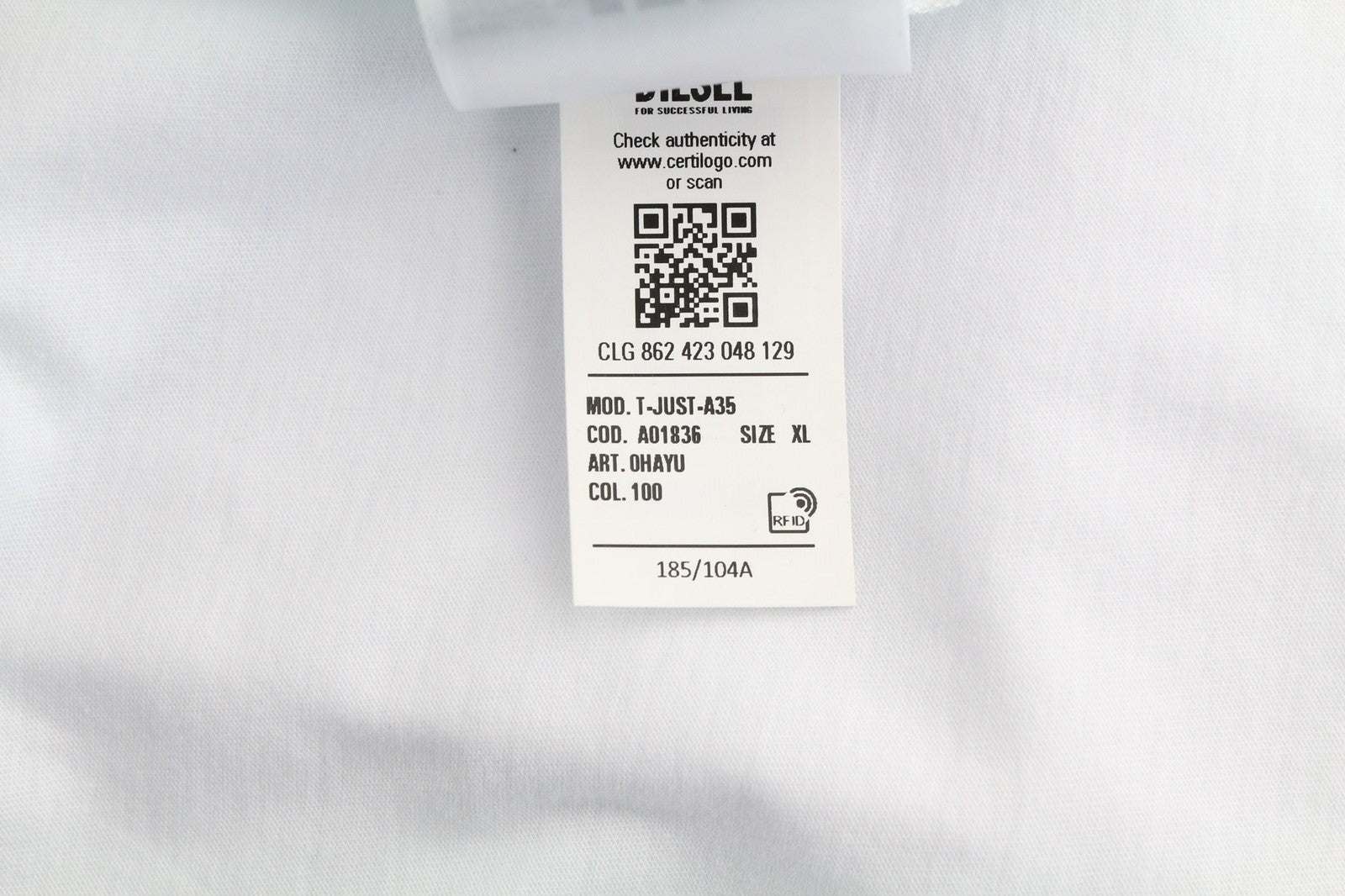 DIESEL T-Just-A35 mens T-Shirt XL Short sleeved Crew Neck Front  Tricot White