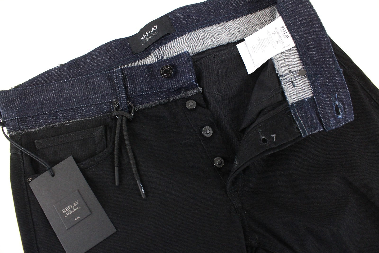 REPLAY Atelier vyriški džinsai W33/L30 Slim tamsiai mėlyni medvilniniai laisvalaikio stiliaus 