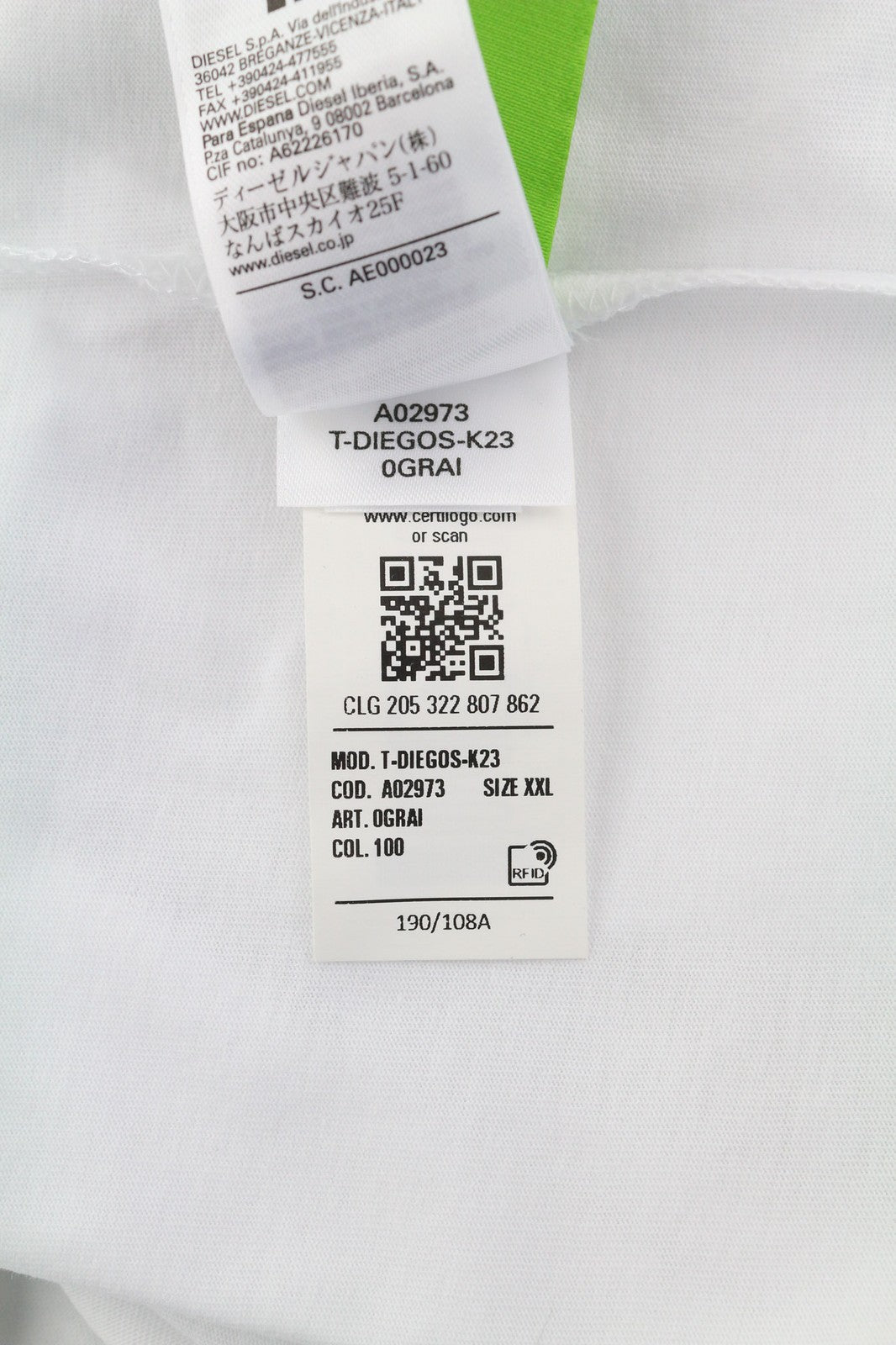 DIESEL T-Diegos-K23 Mens T-Shirt 2XL Short sleeved Crew Collar Tricot