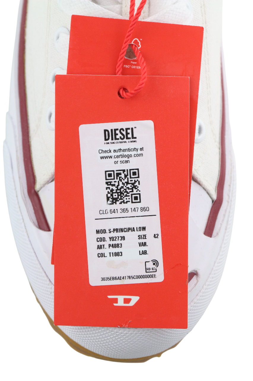 DIESEL S-Principia žemakulniai vyriški sportbačiai, EU42, balti, su raišteliais, RRP 185 € 
